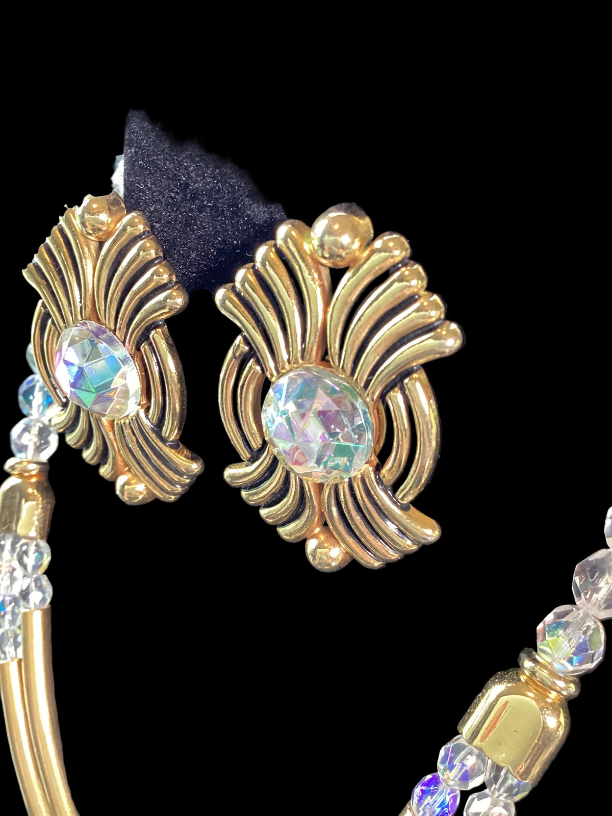 Laure de Gazaillan Paris Statement 1980’s Runway Couture Parure – Gold-Tone Double Gas-Pipe Necklace & Clip-On Earrings