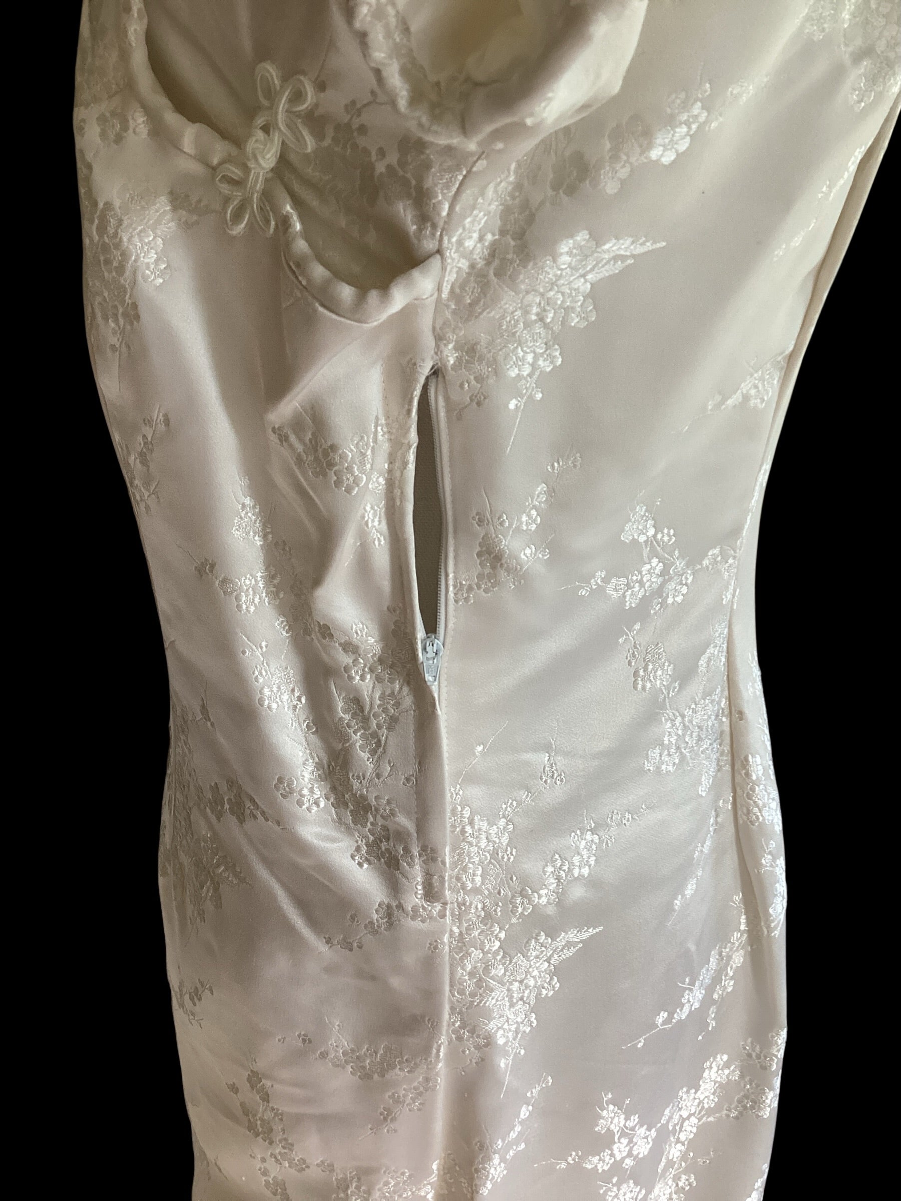 White Floral Brocade Cheongsam Dress & Capelet Set