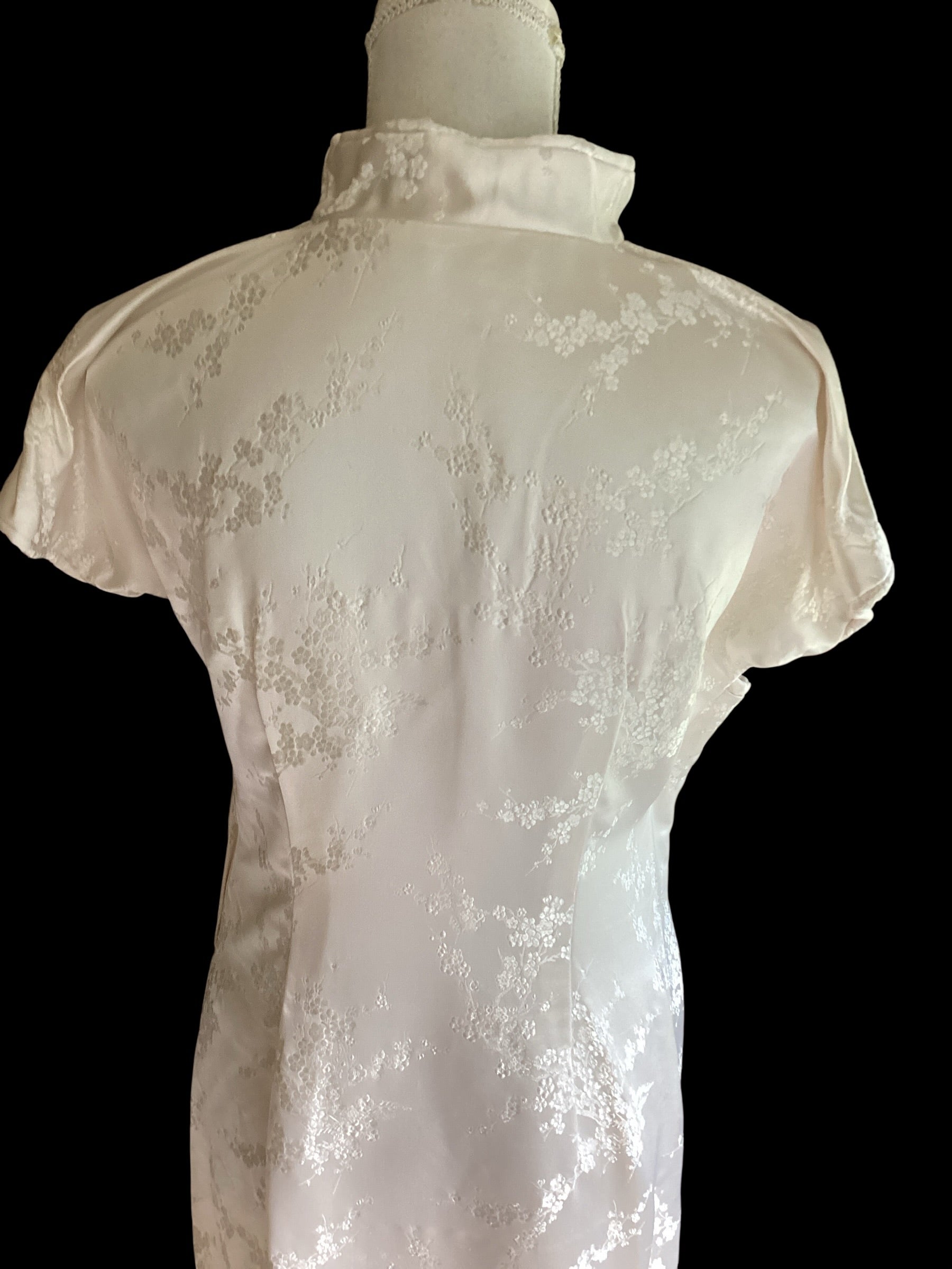 White Floral Brocade Cheongsam Dress & Capelet Set