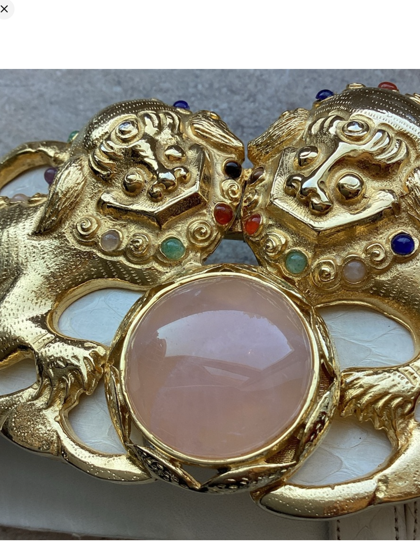 Vintage 1980's Judith Lieber Foo Dogs Python
& Gemstone Belt