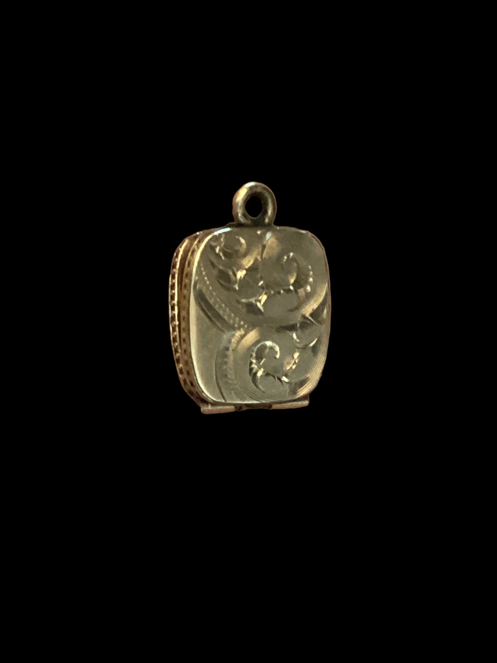Antique SKM & Co. Gold-Filled Rounded-Square Engraved Locket with Original Celluloid Cover