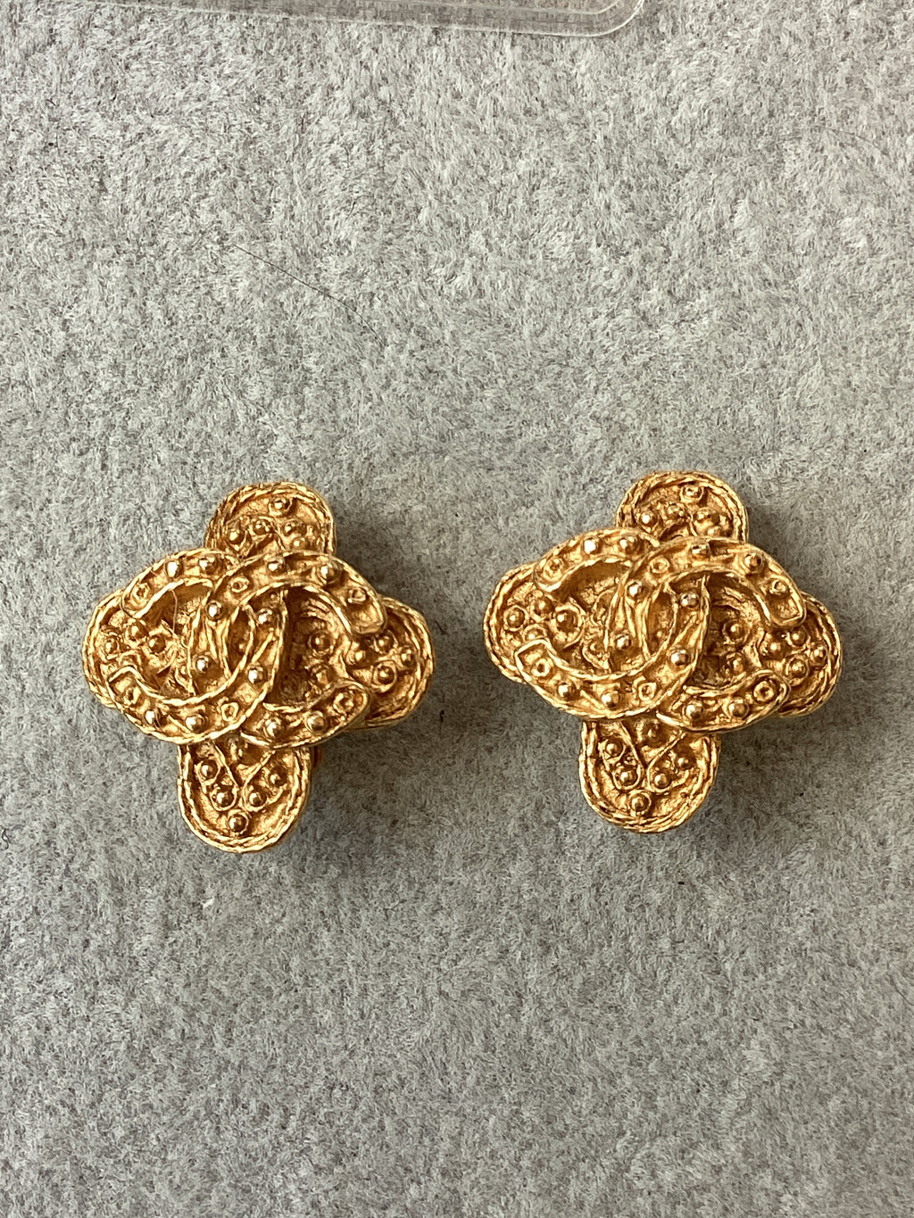 Authentic Vintage Chanel 1994 Autumn Clover Cross Clip-On Earrings