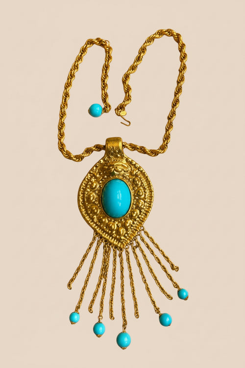 1970 Cadoro Etruscan Revival Turquois Pendant Necklace