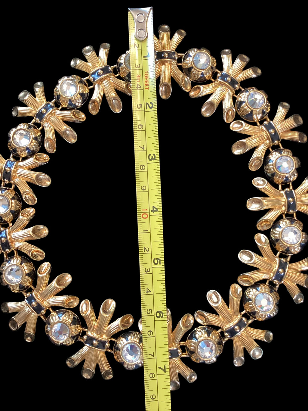 Vintage Fendi Gold-Plated Black Enamel Collar Necklace and Earring Parure