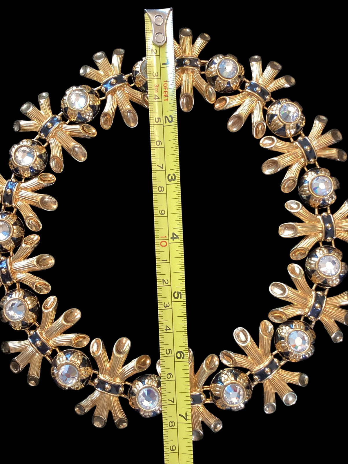 Vintage Fendi Gold-Plated Black Enamel Collar Necklace and Earring Parure