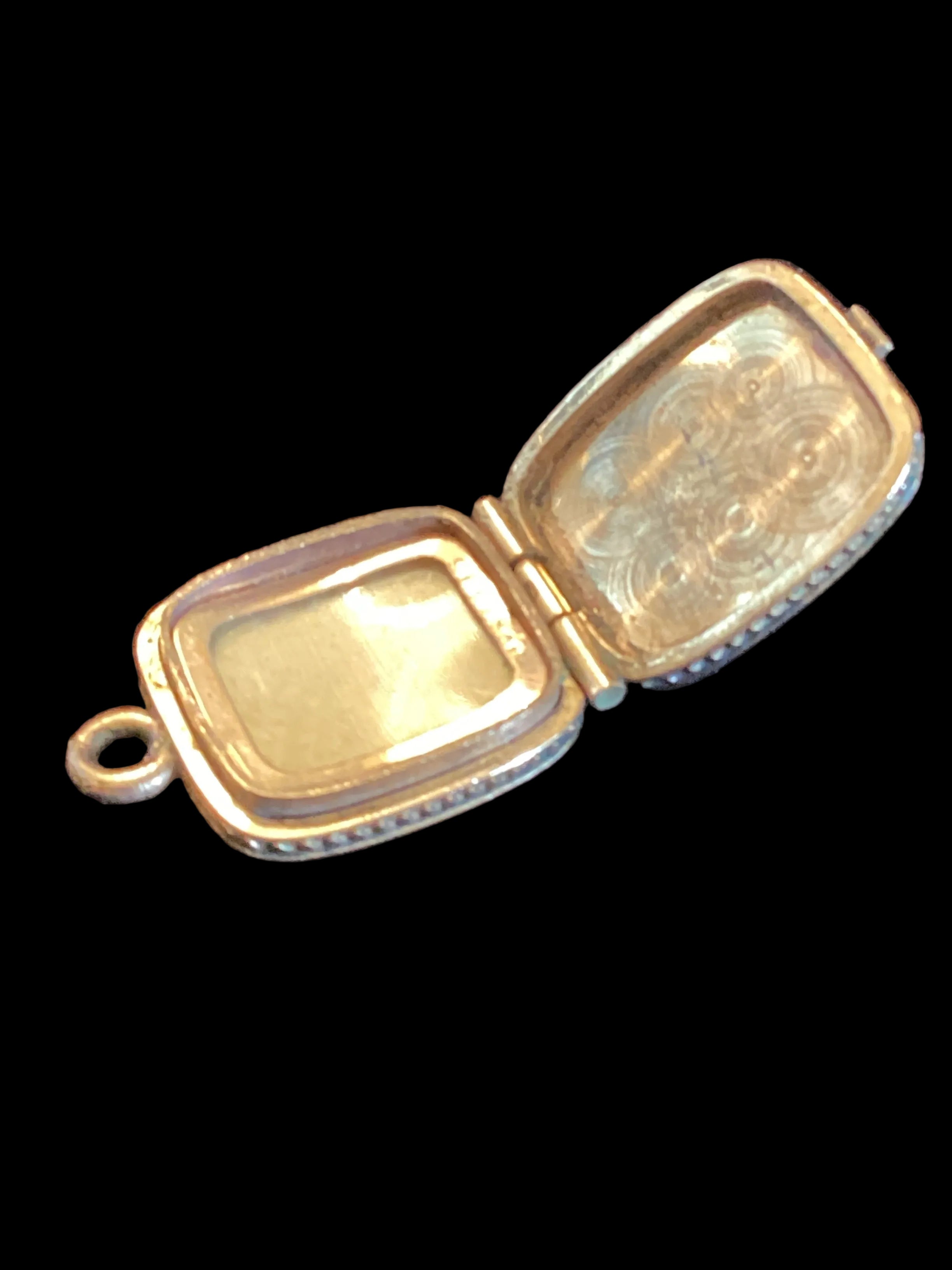 Antique SKM & Co. Gold-Filled Rounded-Square Engraved Locket with Original Celluloid Cover