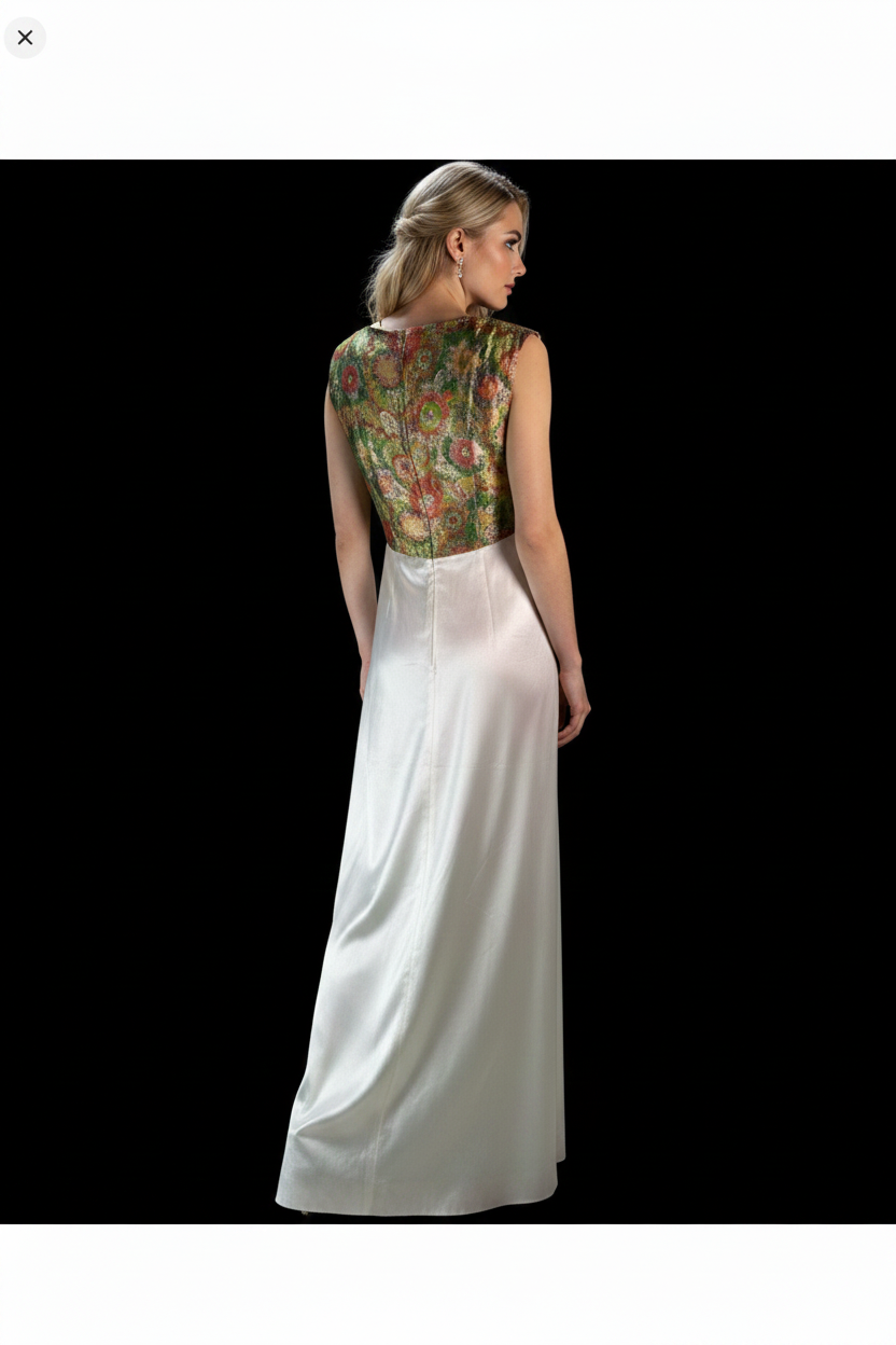 Mid-Century Metallic Draped Neck Hostess Gown/Evening Gown