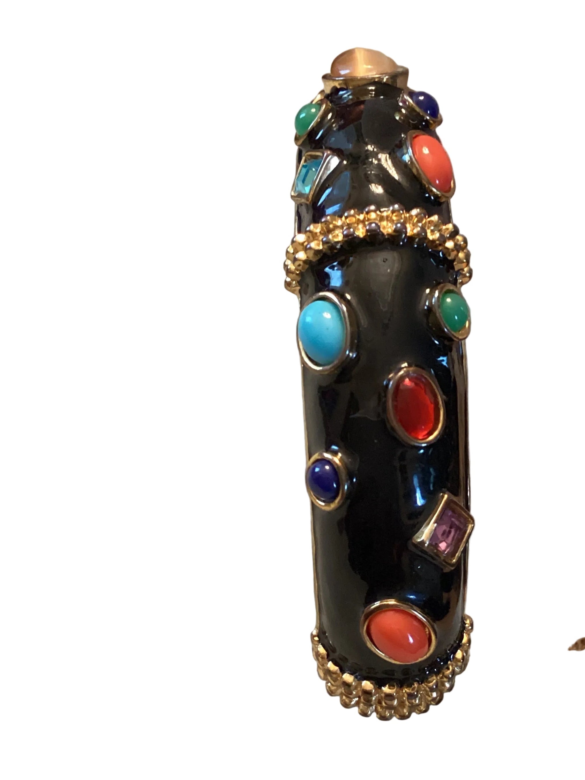Circa 1980’s Kenneth Jay Lane KJL Multi-Strand Multi-Color Cabochon Black Enamel Necklace & Bangle Set