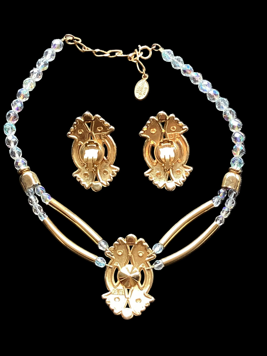 Laure de Gazaillan Paris Statement 1980’s Runway Couture Parure – Gold-Tone Double Gas-Pipe Necklace & Clip-On Earrings