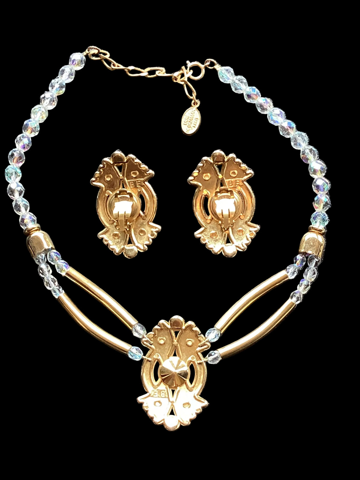 Laure de Gazaillan Paris Statement 1980’s Runway Couture Parure – Gold-Tone Double Gas-Pipe Necklace & Clip-On Earrings