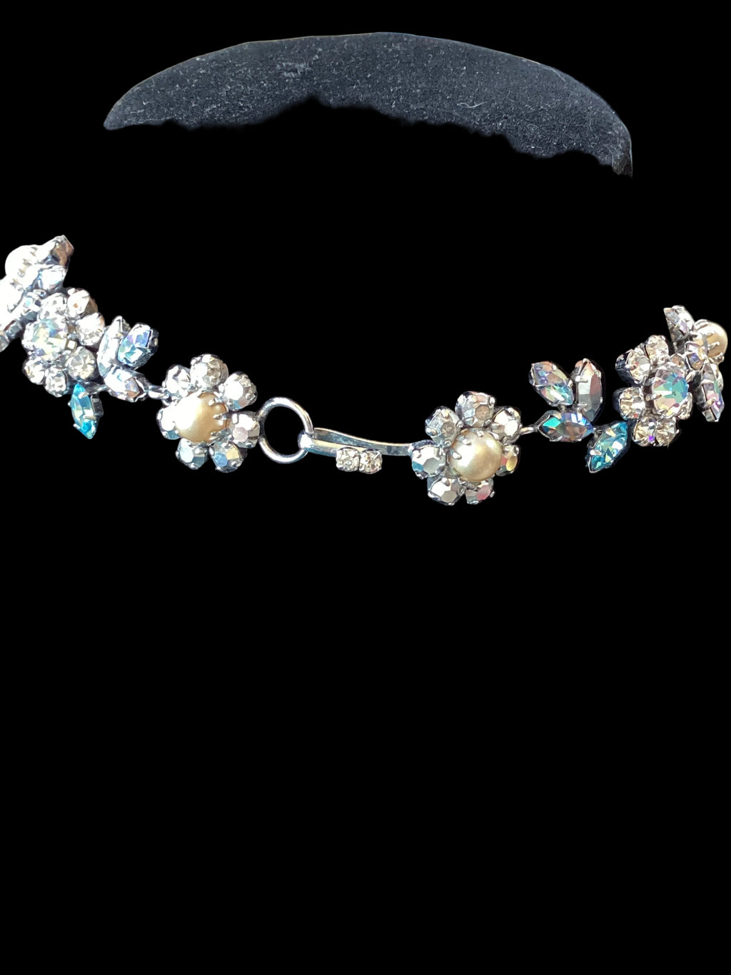 Circa 1950’s Made in Austria Bermuda Blue Rhinestone Bib Necklace & Western Germany Earrings