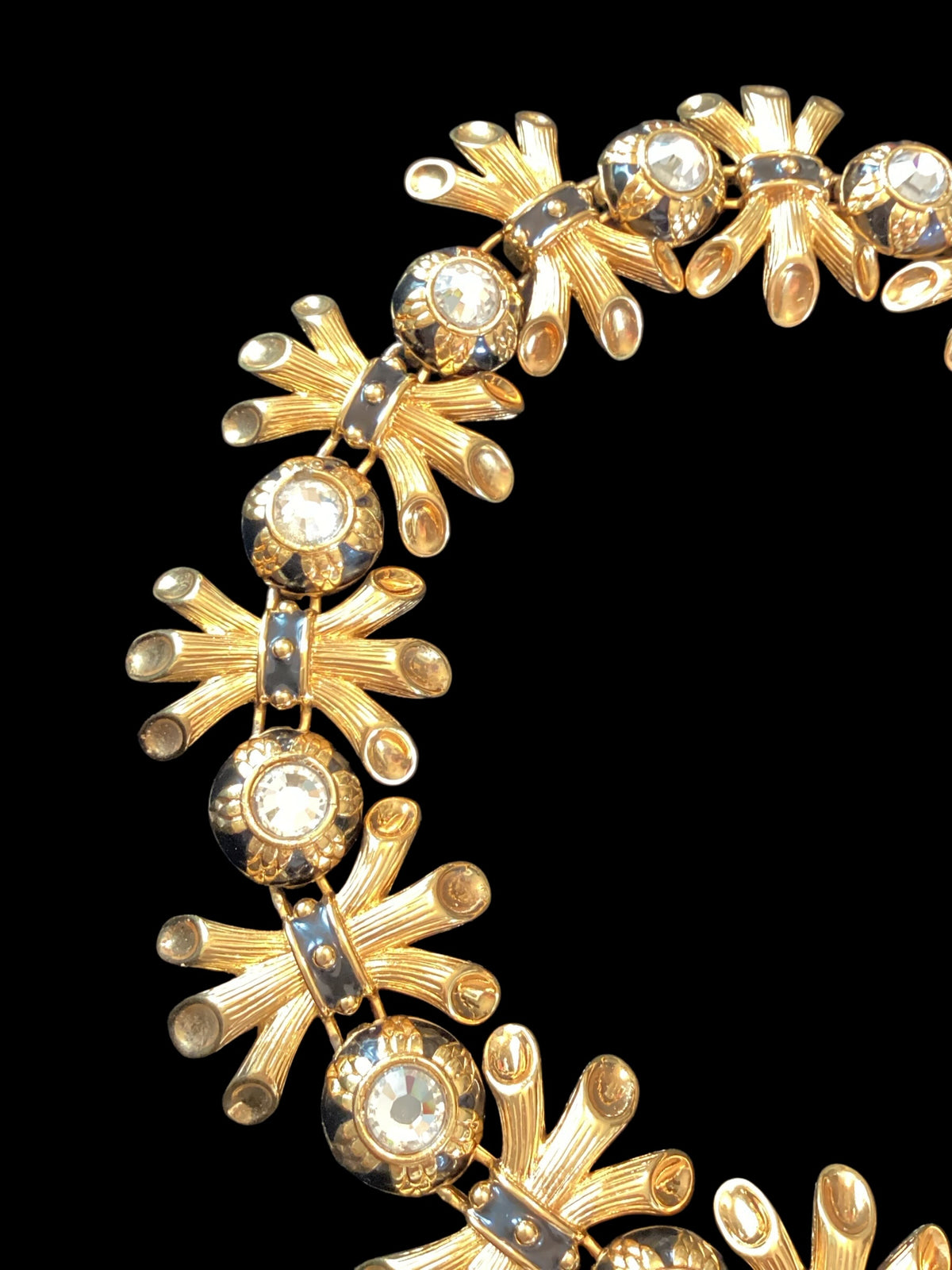 Vintage Fendi Gold-Plated Black Enamel Collar Necklace and Earring Parure