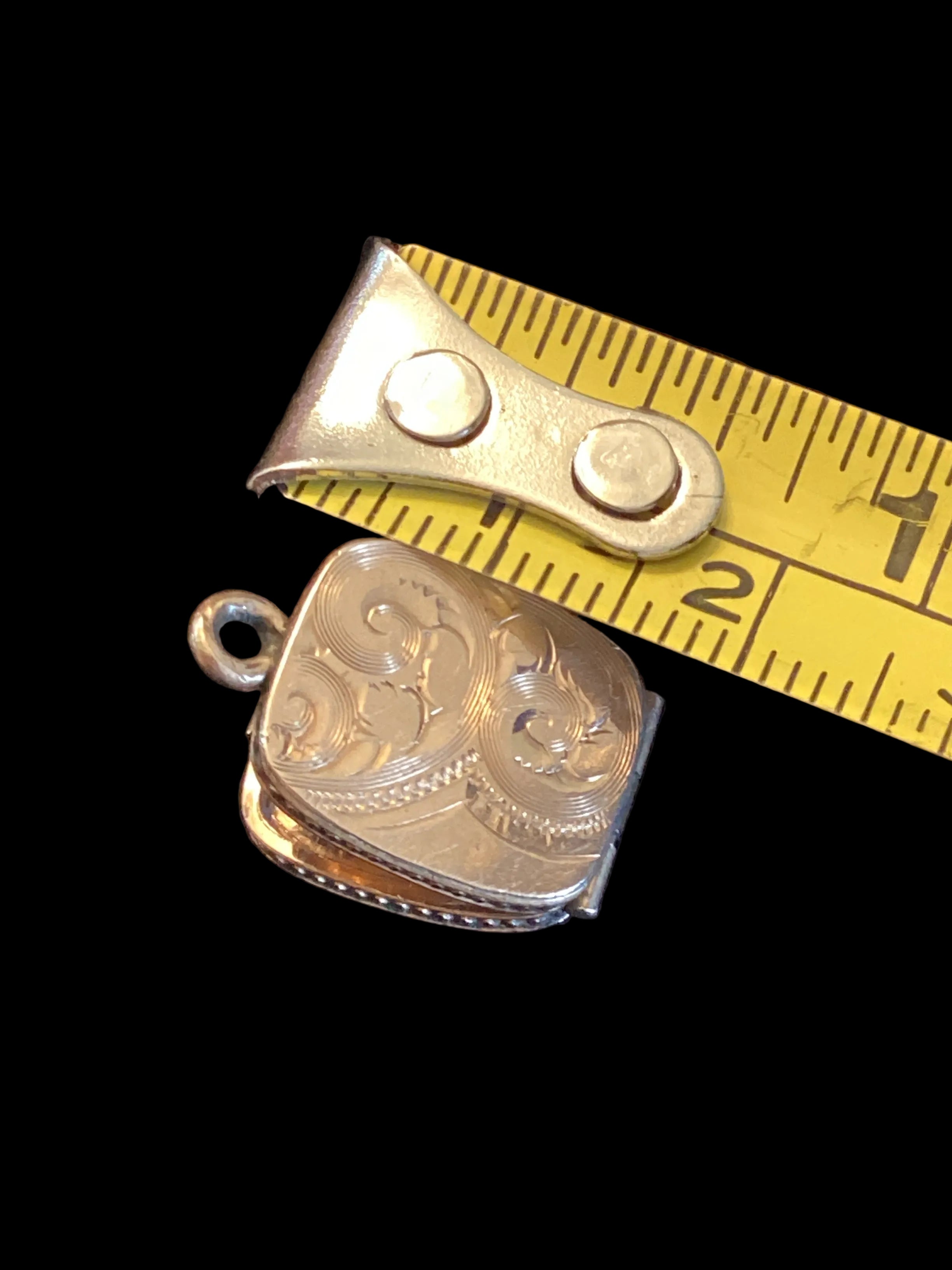 Antique SKM & Co. Gold-Filled Rounded-Square Engraved Locket with Original Celluloid Cover