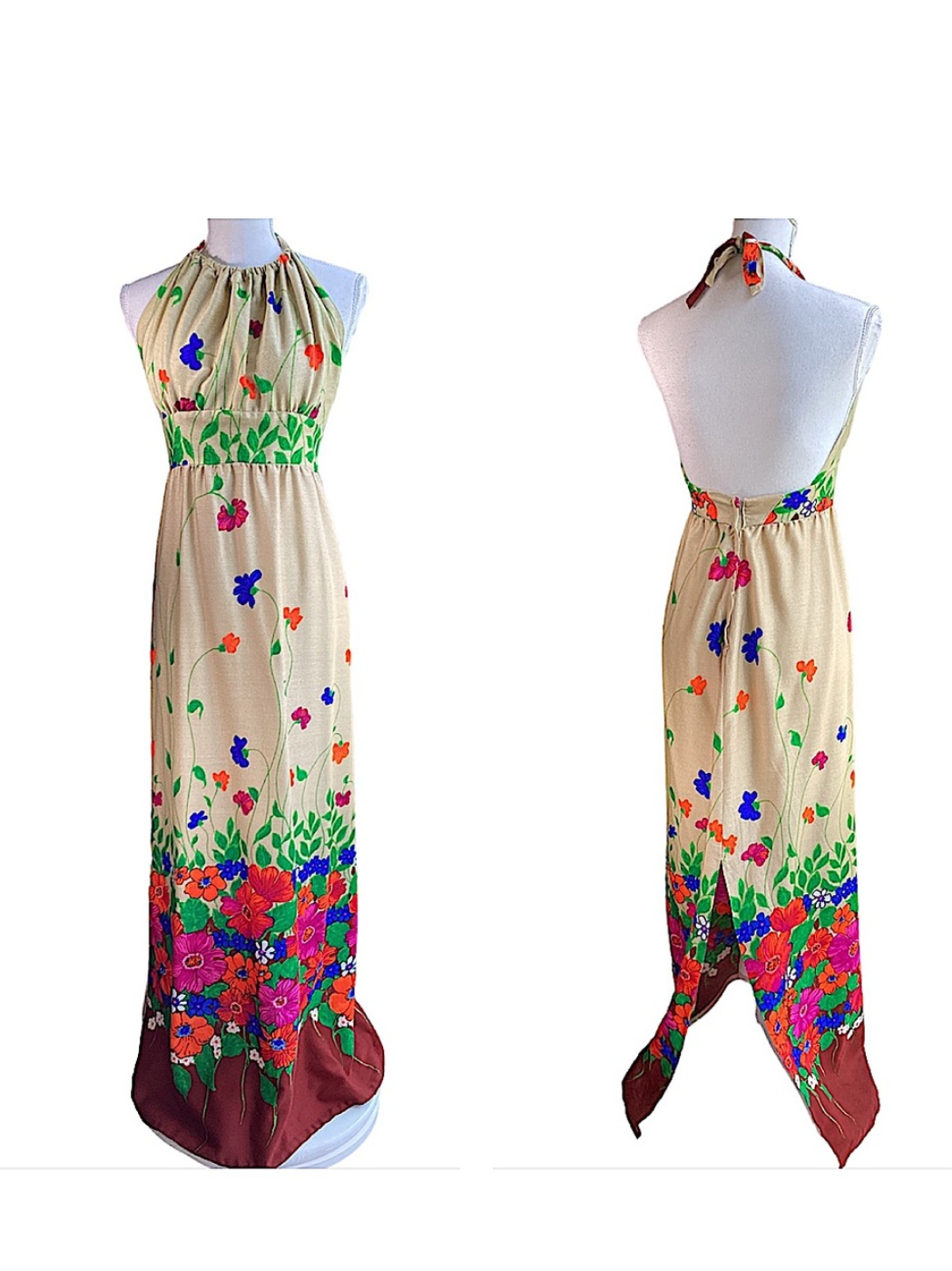 1970's Florescent Floral Maxi Halter
Dress B19