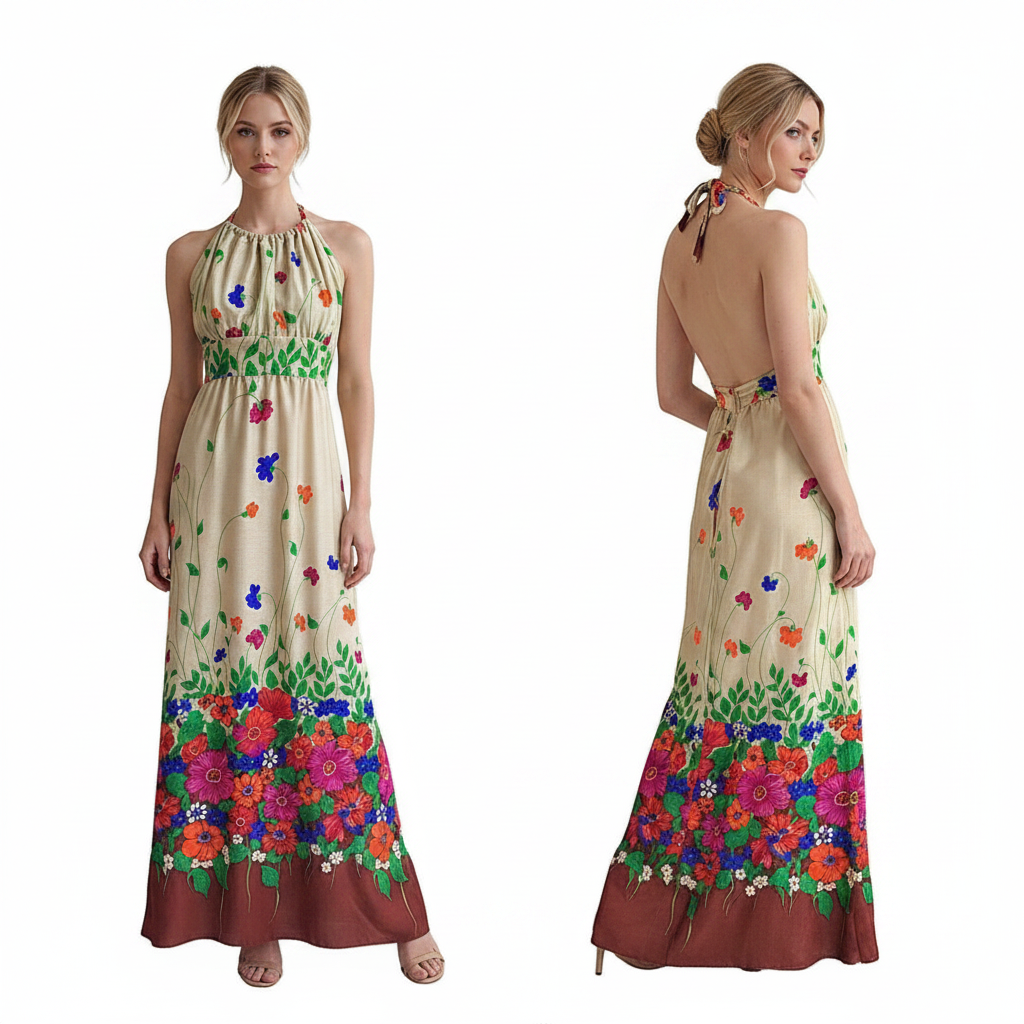 1970's Florescent Floral Maxi Halter
Dress B19