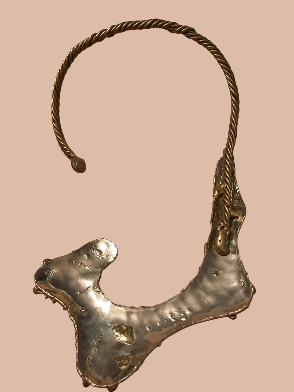 1960s Mexican Brutalist Brass & Onyx Handcrafted Collar Necklace