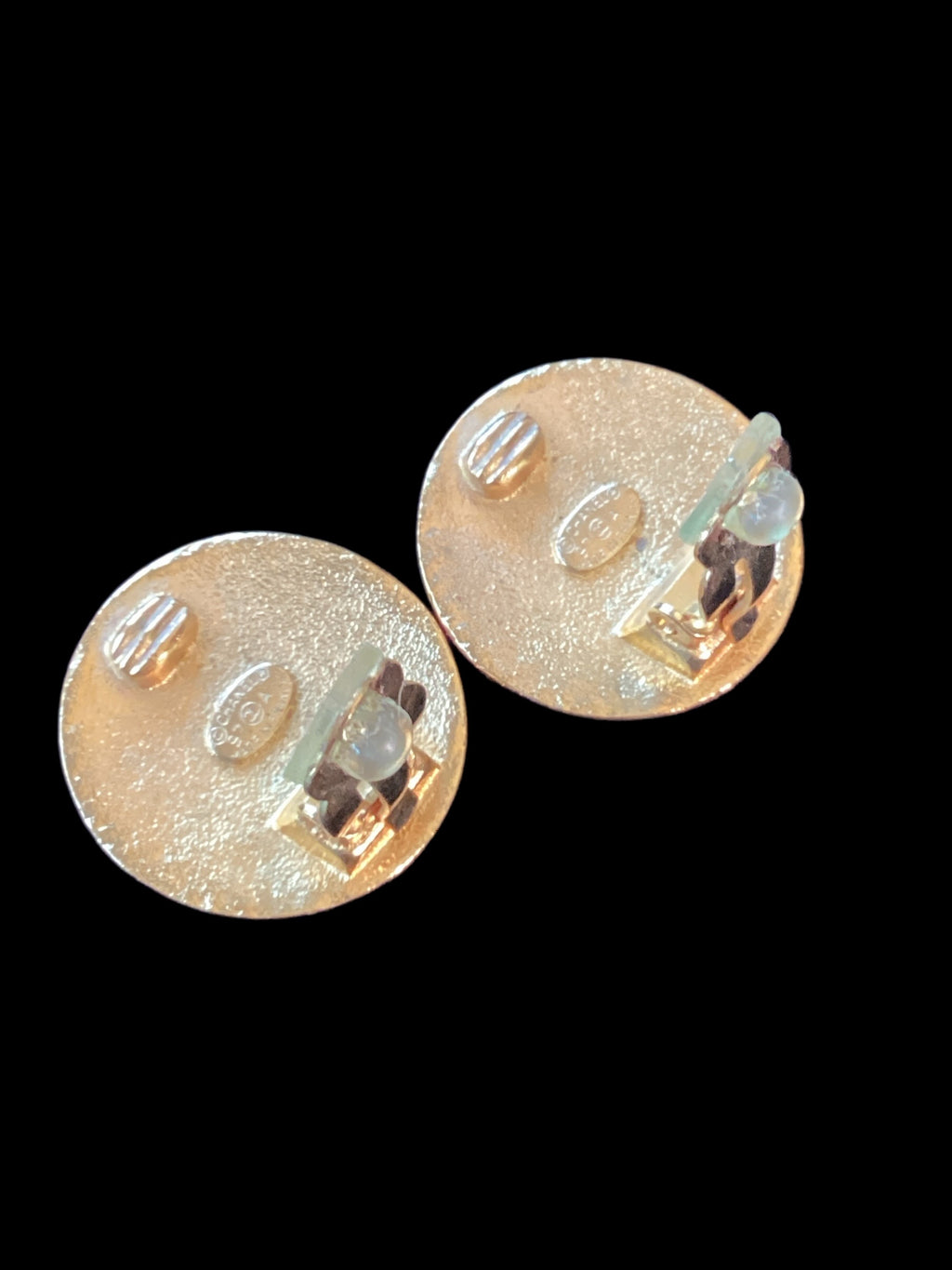 CHANEL Gold CC Medallion Button Earrings