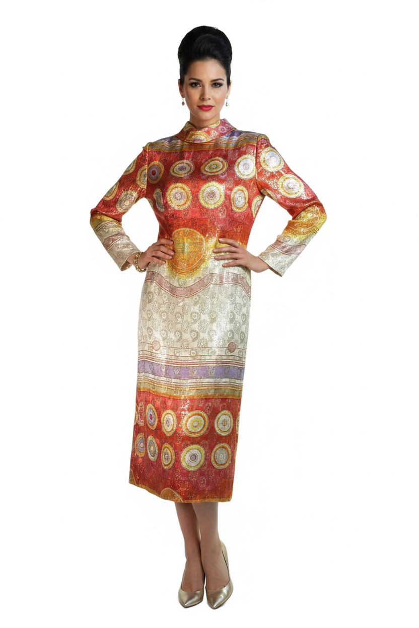 1960s Elinor Simmons for Malcolm Starr Metallic Long Sleeve Dress