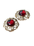 Circa 1980 YSL Goossens Openwork Red Cabochon Clip Earrings