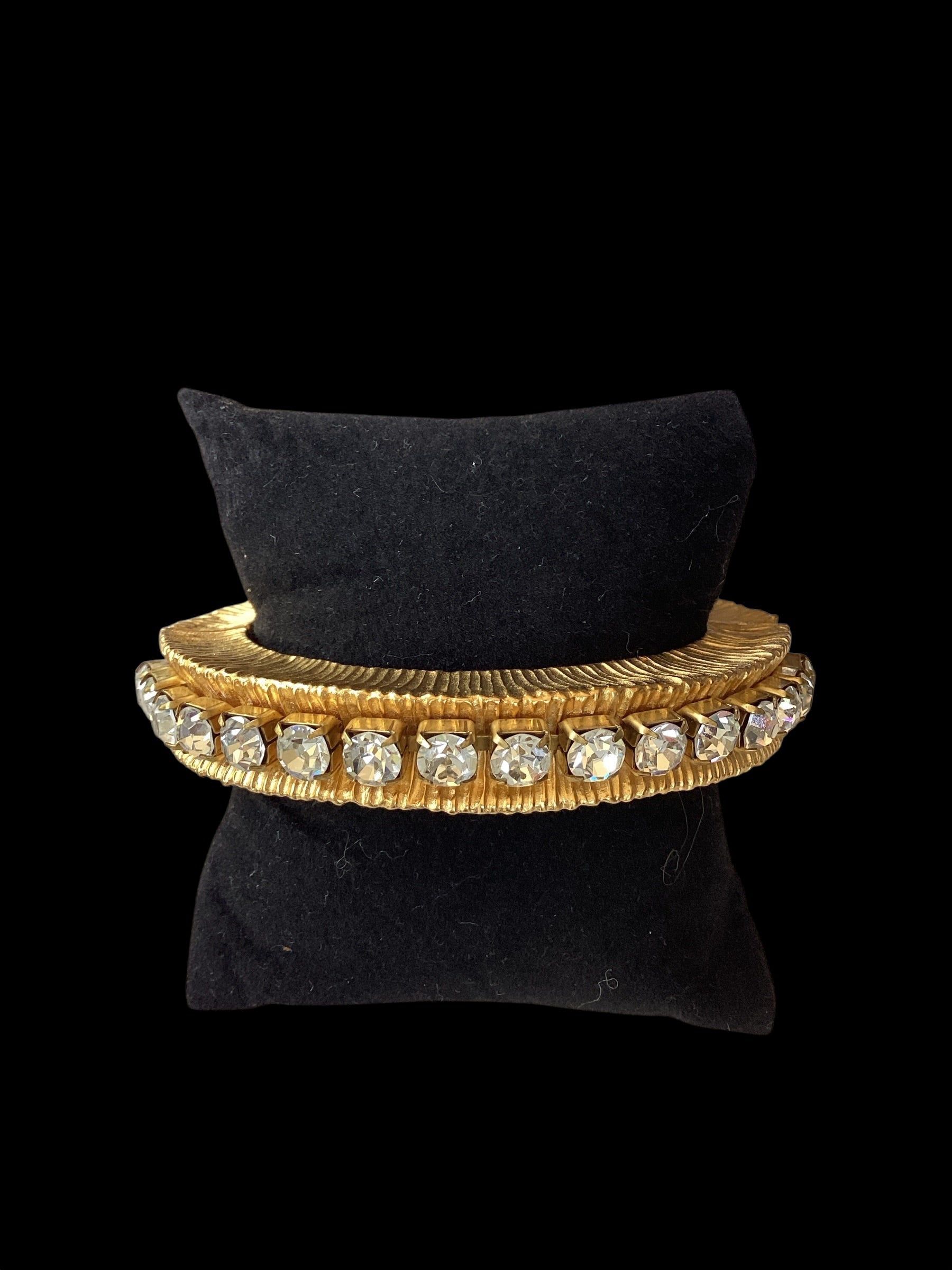 Vintage 1980s Givenchy Matte Gold Crystal Hinged Bangle
Bracelet