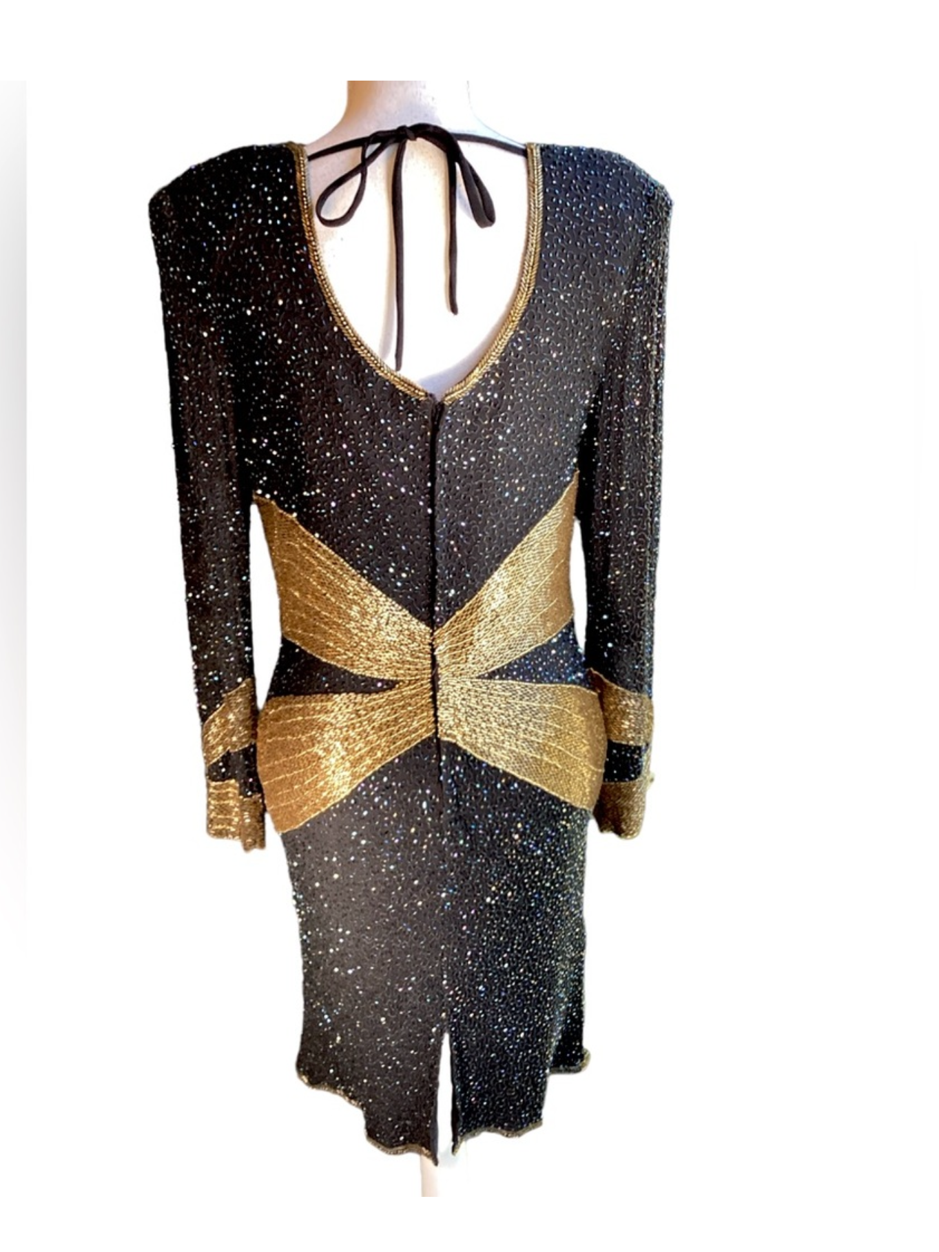 Vintage 1980's Black Silk & Gold Beaded
Cocktail Dress
