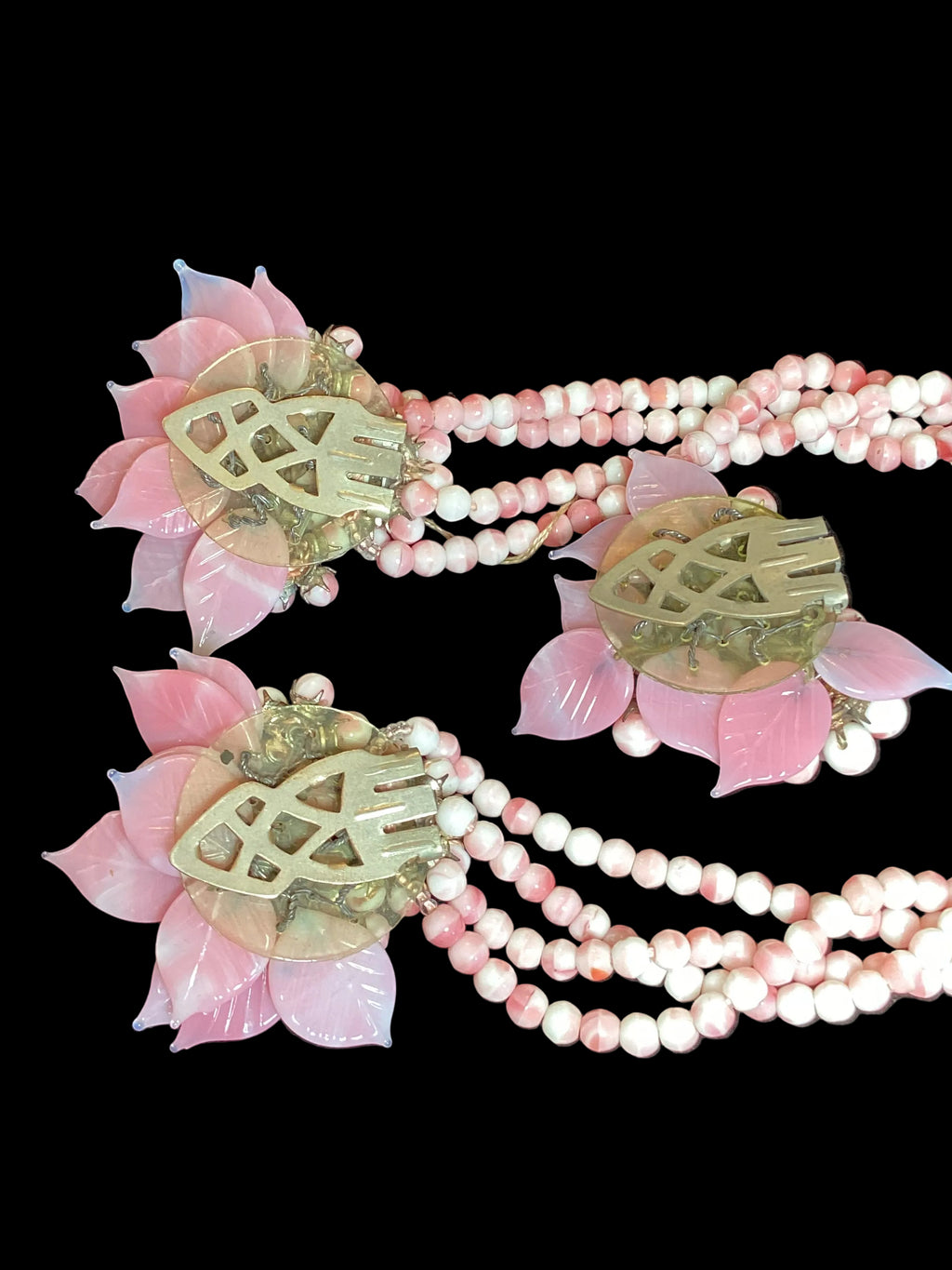 Museum-Quality 1940s Miriam Haskell/Frank Hess Pink & White Swirled Glass Lariat & Dress Clip Set - Archival Store Display Provenance