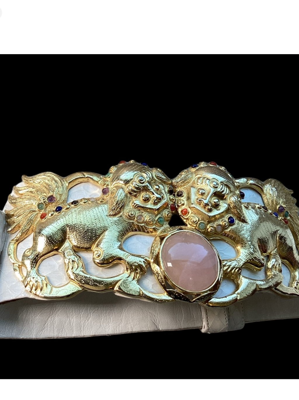 Vintage 1980's Judith Lieber Foo Dogs Python
& Gemstone Belt
