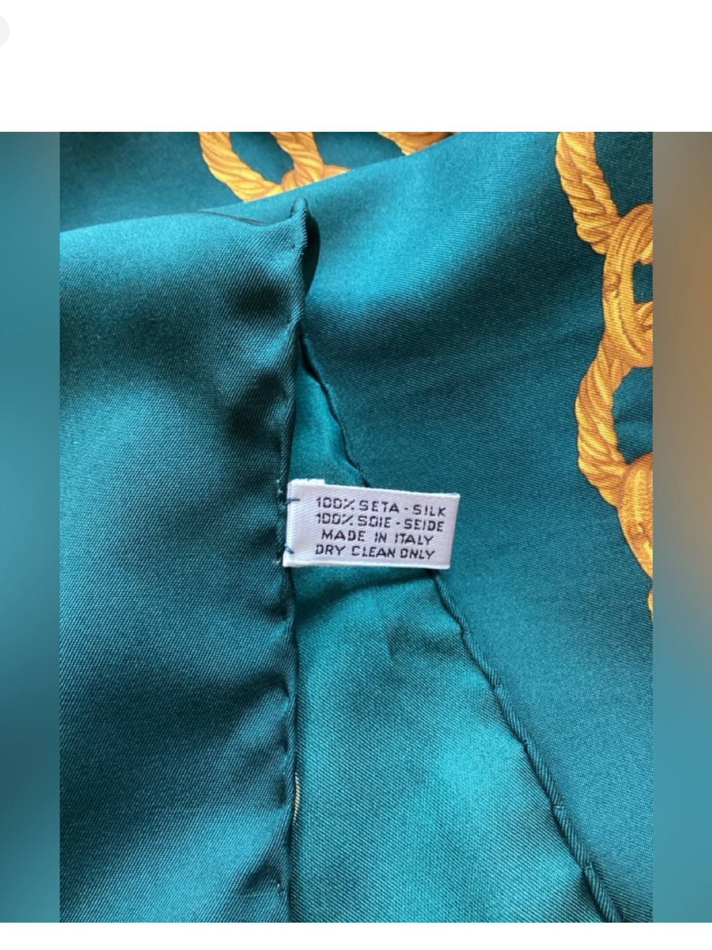 CHANEL Circa 1980's Green & Gripoix Silk Scarf