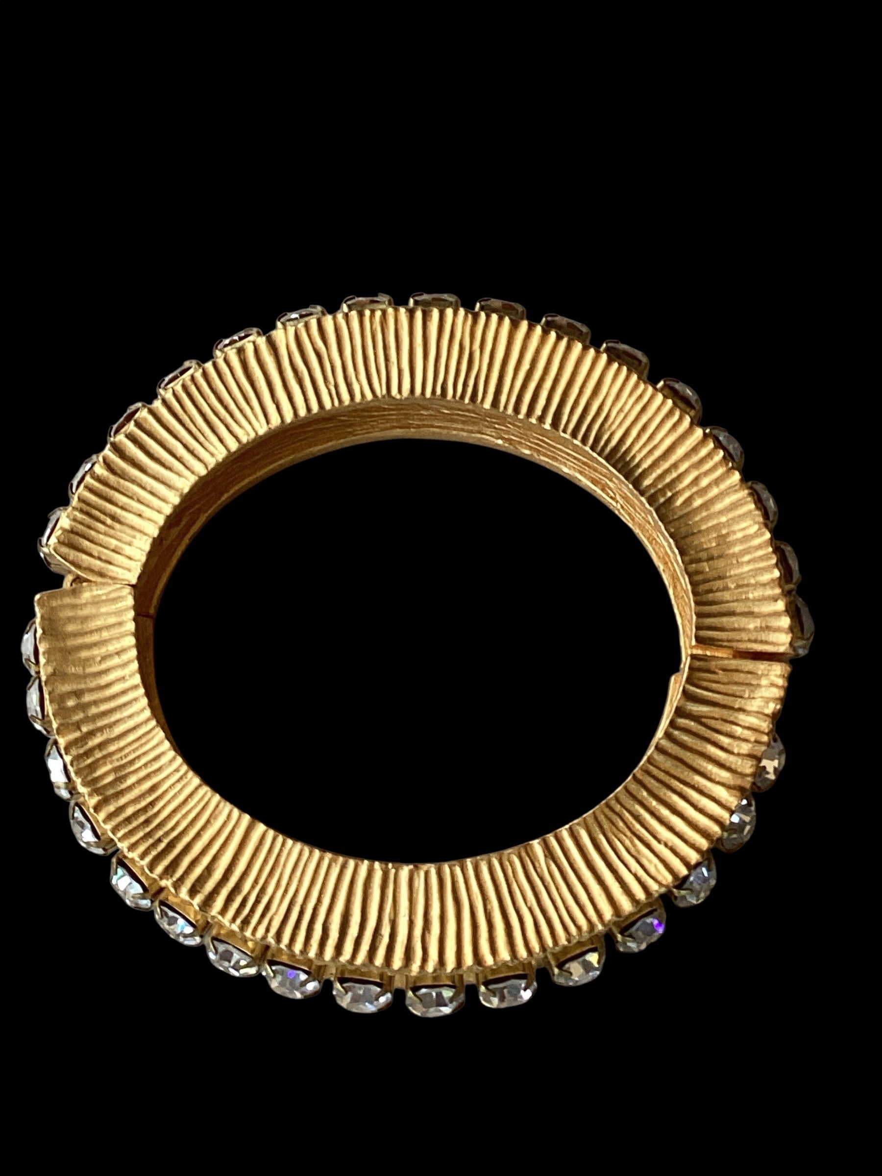 Vintage 1980s Givenchy Matte Gold Crystal Hinged Bangle
Bracelet