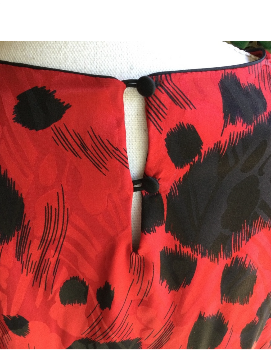 Vintage 1980's Flora Kung Red & Black Silk Dress