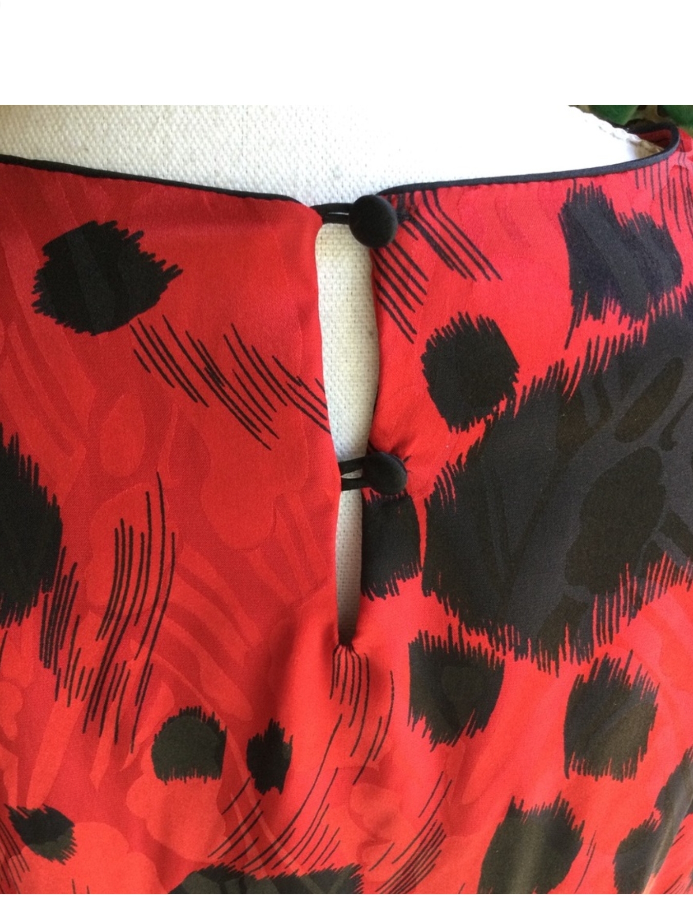 Vintage 1980's Flora Kung Red & Black Silk Dress