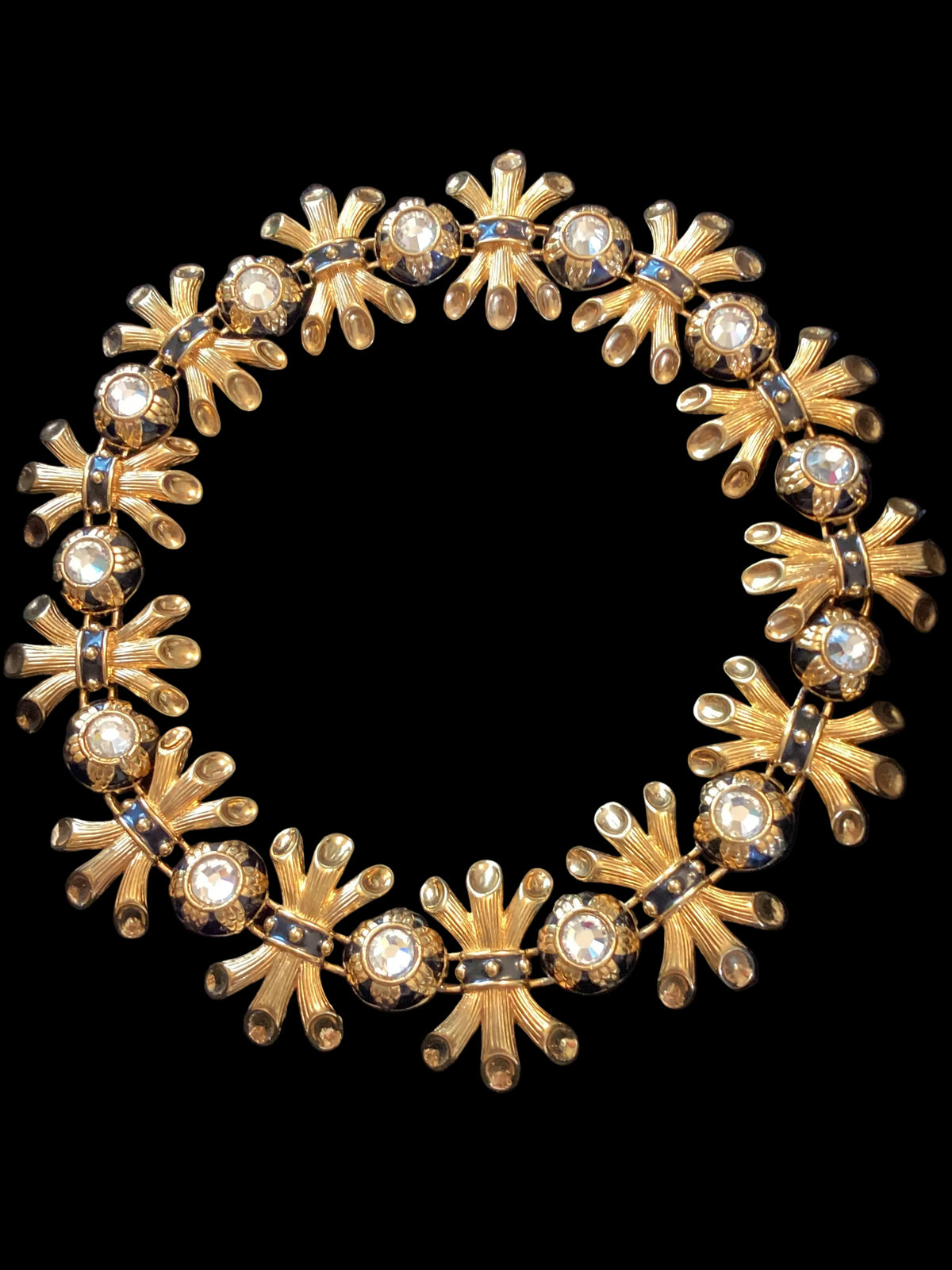 Vintage Fendi Gold-Plated Black Enamel Collar Necklace and Earring Parure