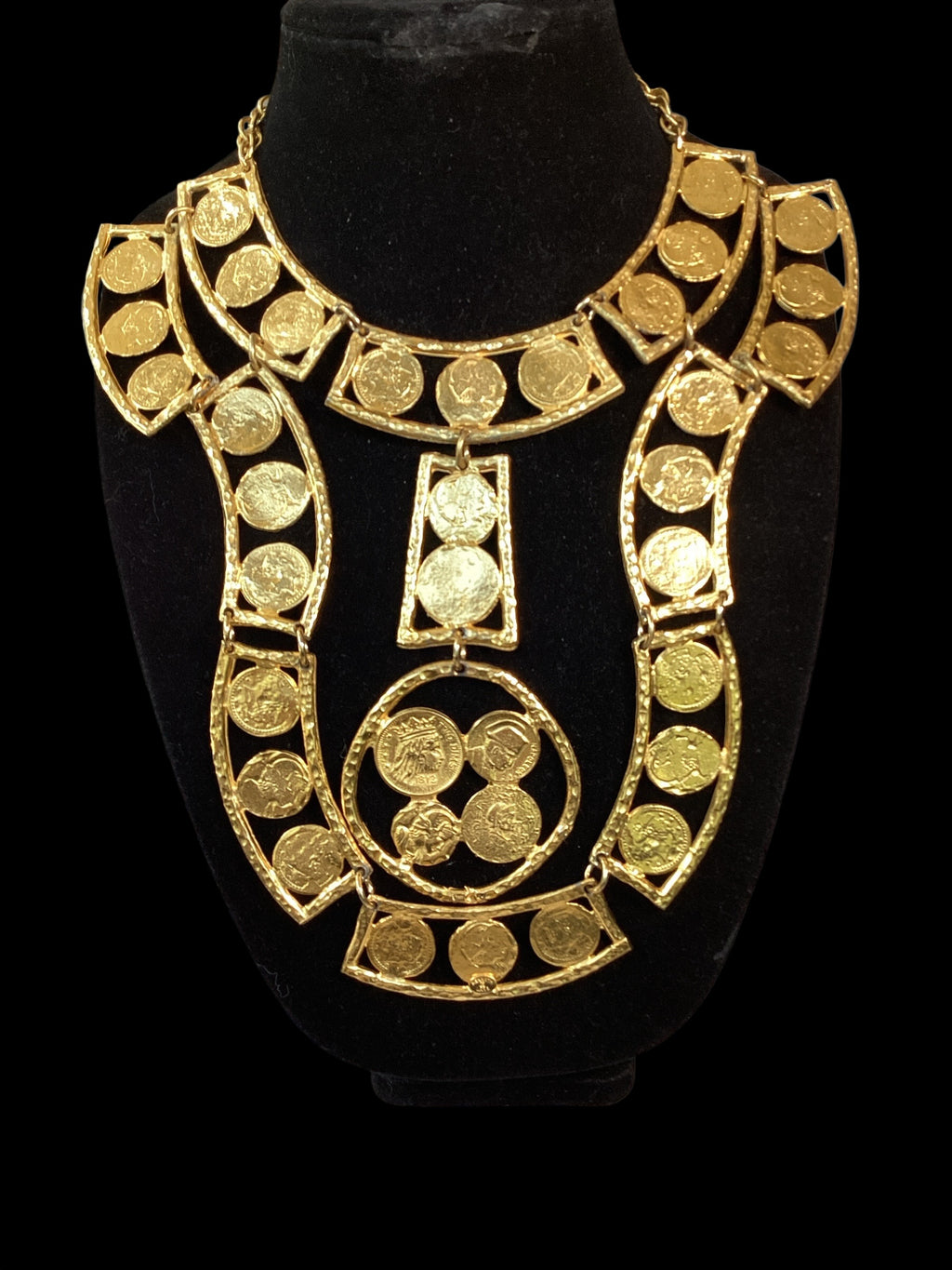 Rare & Incredible Circa 1960 Kenneth Lane Gold Plated Coin Bib Necklace