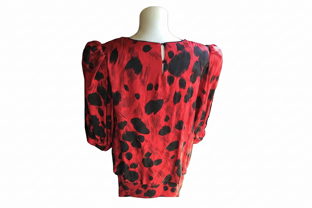Vintage 1980's Flora Kung Red & Black Silk Dress