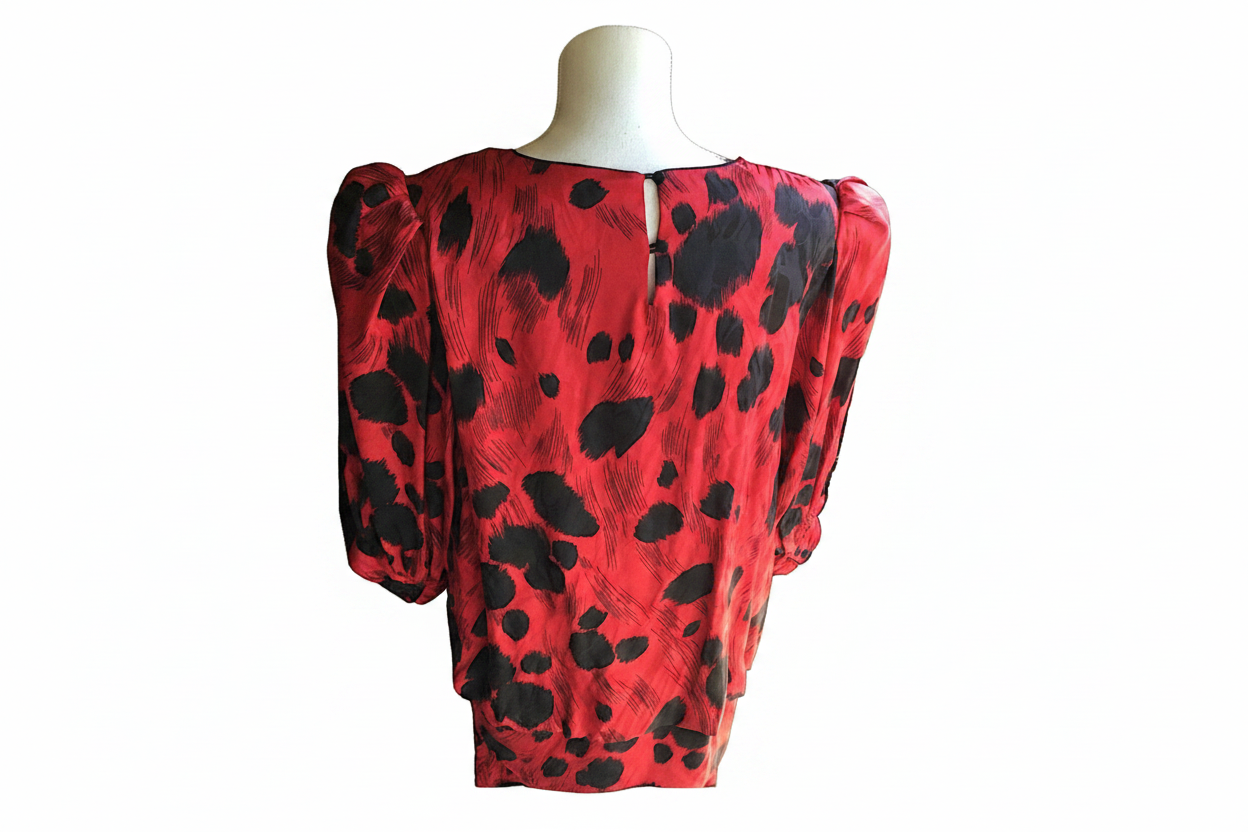 Vintage 1980's Flora Kung Red & Black Silk Dress