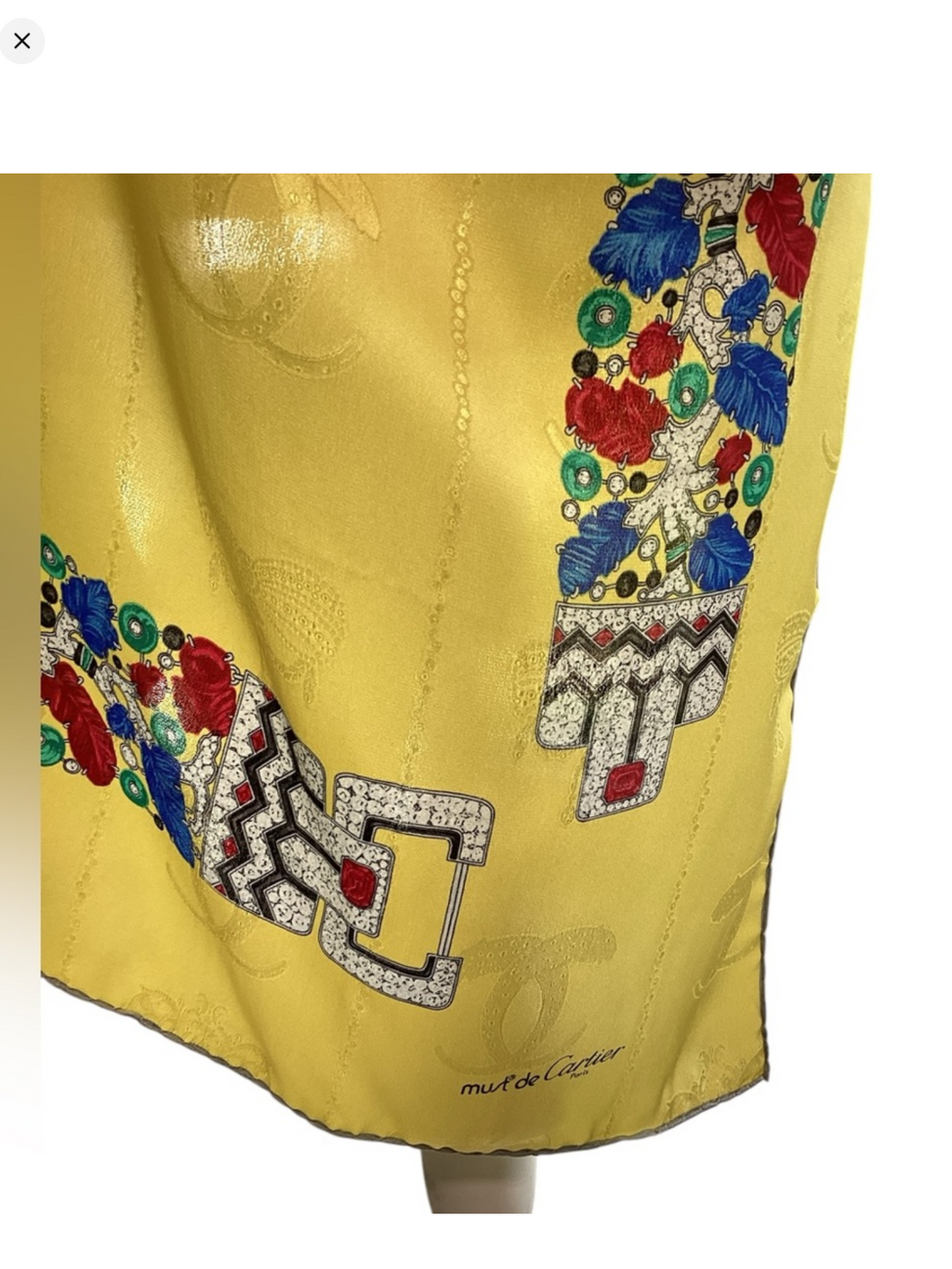 Cartier 1980's Jeweled Belt Yellow Silk Scarf