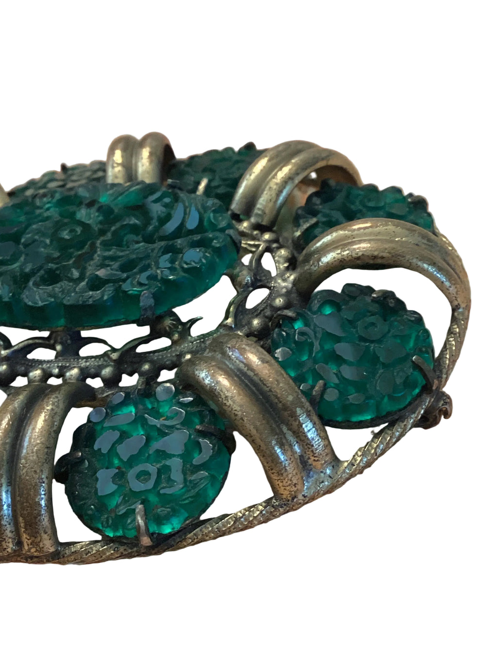 Art Deco Era Green Glass Floral Brooch/Pendant