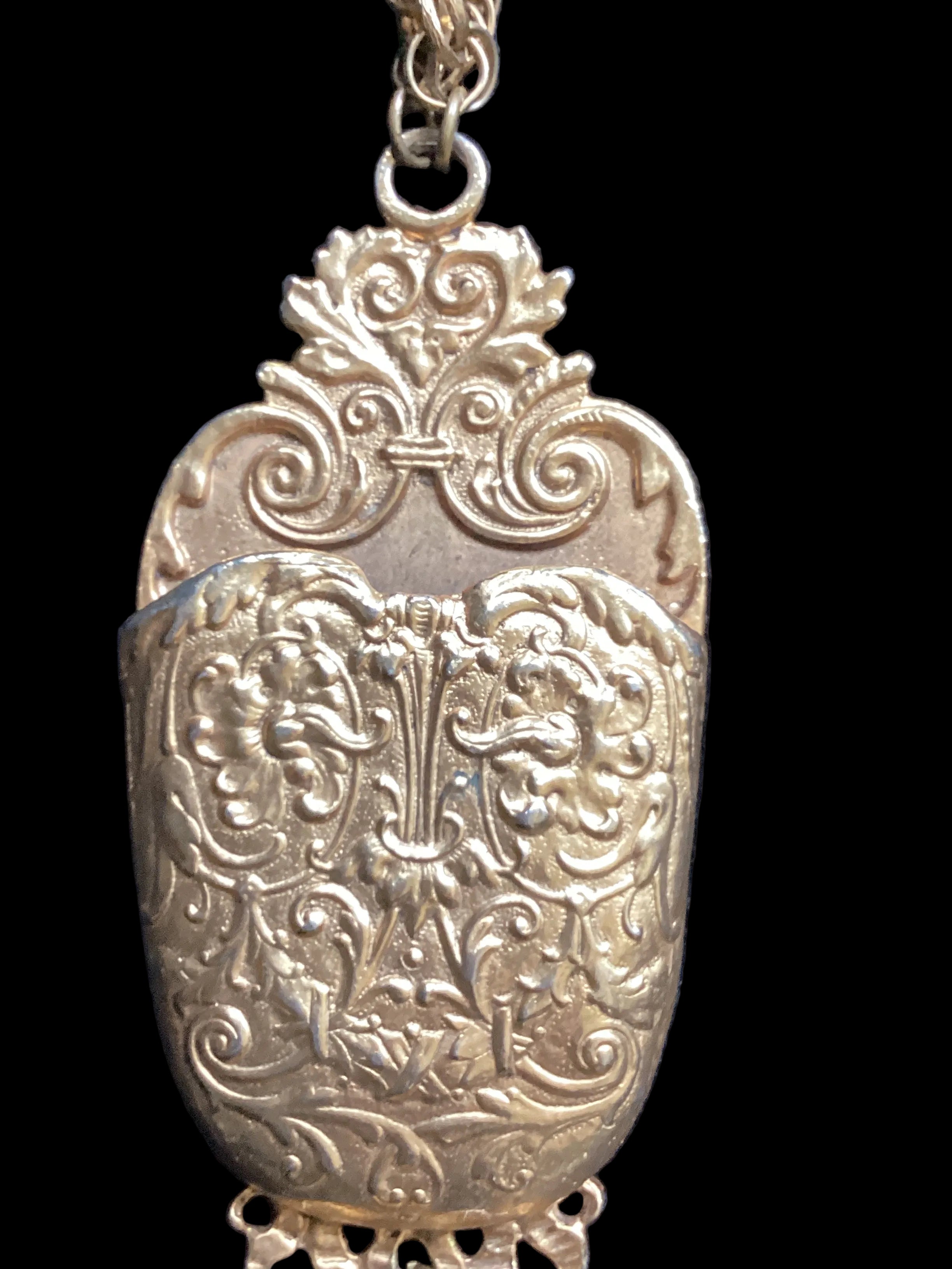 Circa 1960 Pauline Rader Etruscan Pouch Pendant Necklace & Matching Tassel Brooch Runway Couture Set