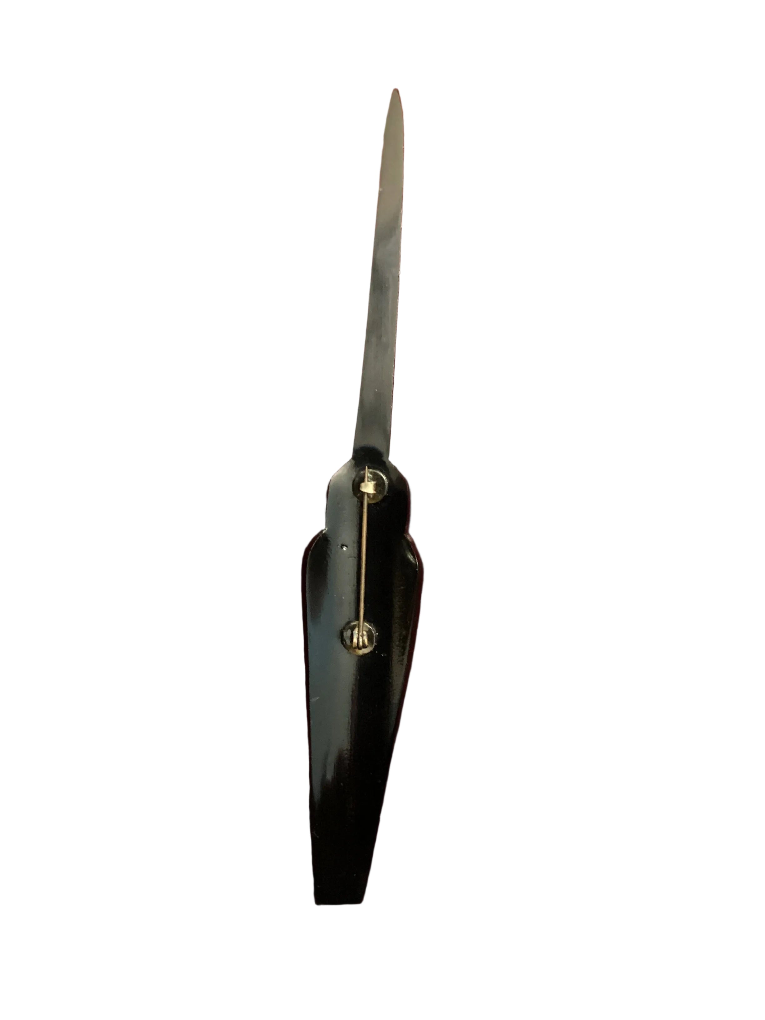 Vintage 1920s Art Deco Black Celluloid Jabot Pin - Elongated Geometric Bar Brooch with Rhinestones