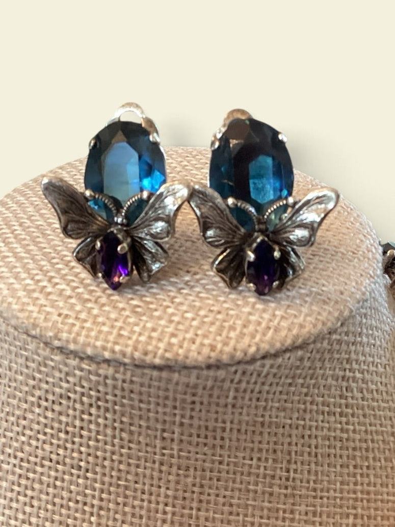 Signed Philippe Ferrandis Paris, Couture Jewel Tone Butterfly Necklace & Earrings Set
