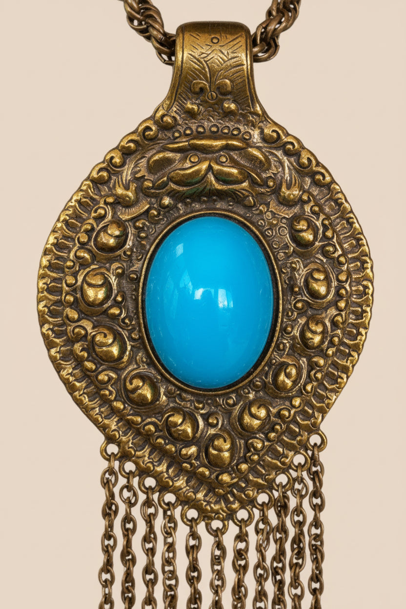 1970 Cadoro Etruscan Revival Turquois Pendant Necklace