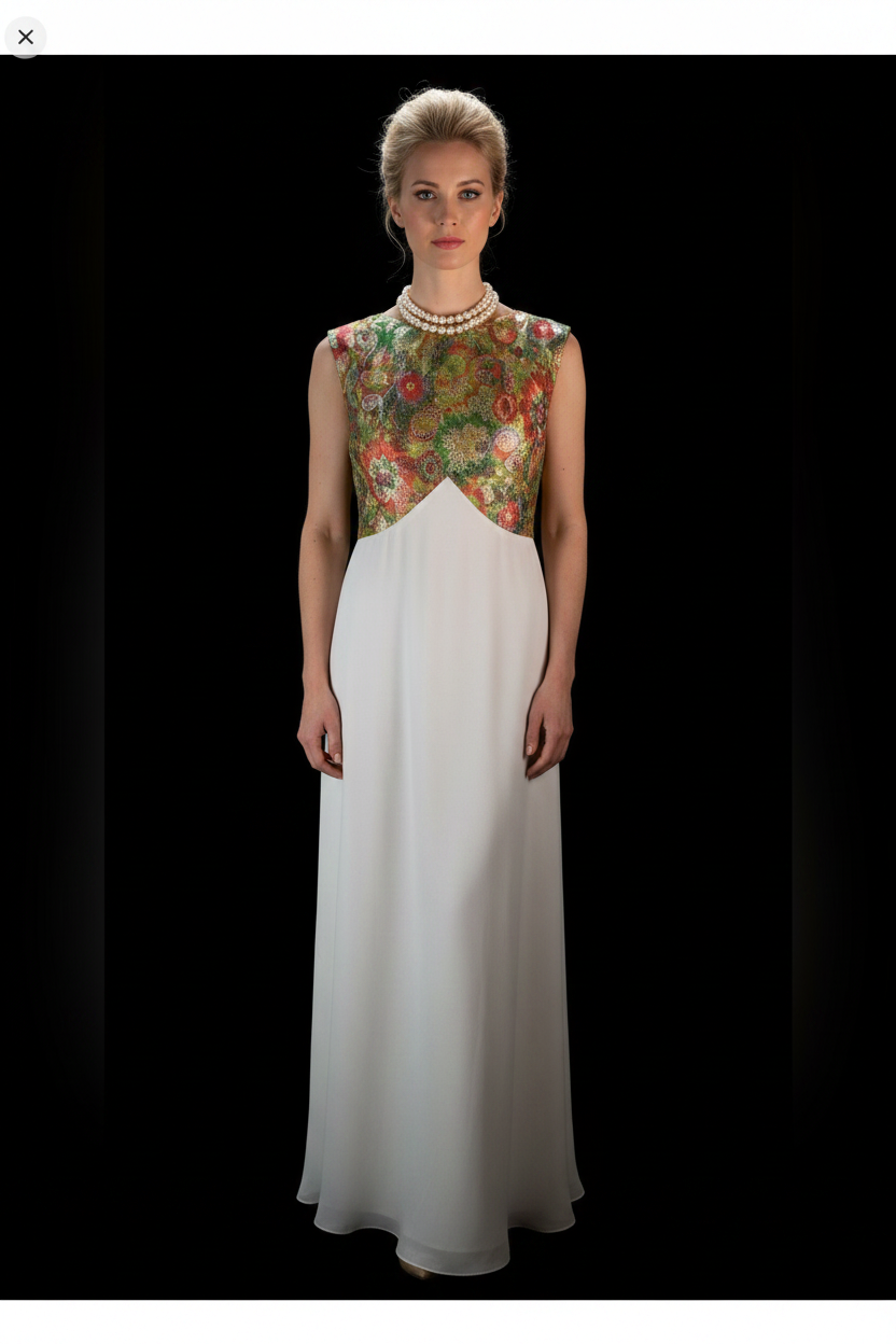 Mid-Century Metallic Draped Neck Hostess Gown/Evening Gown