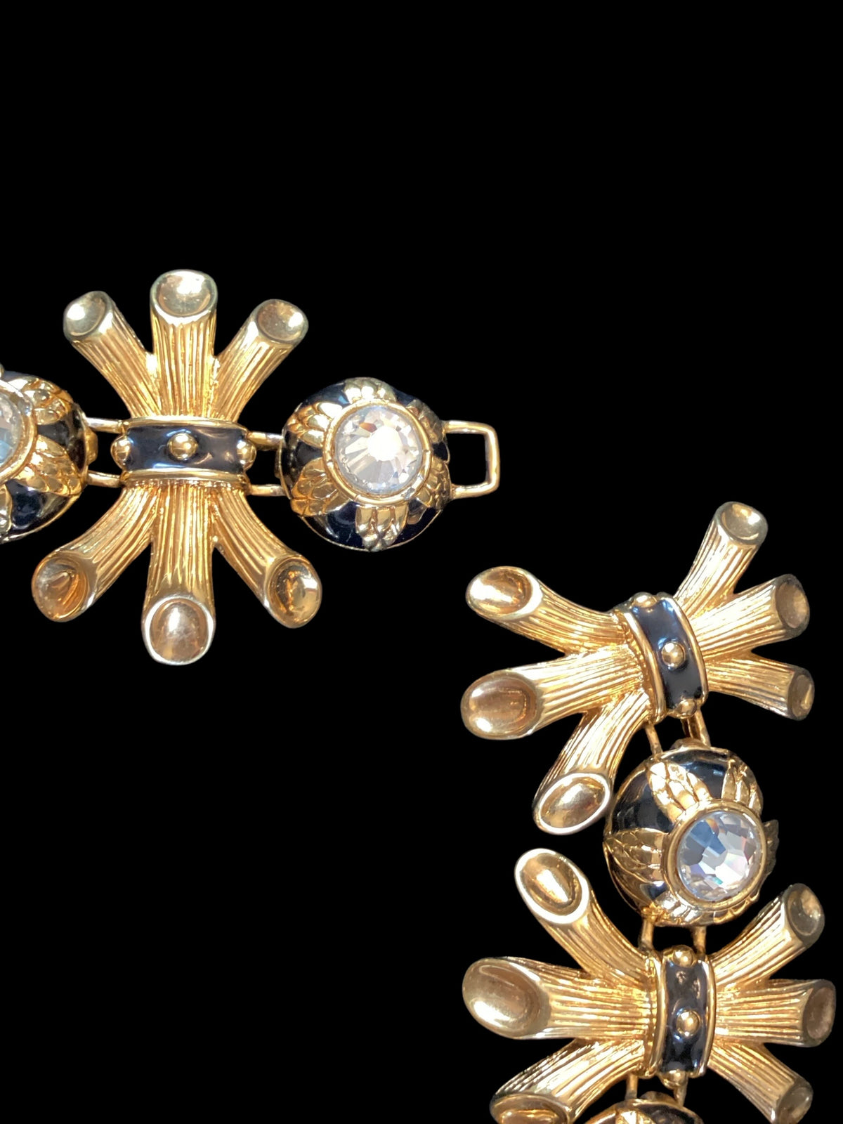 Vintage Fendi Gold-Plated Black Enamel Collar Necklace and Earring Parure