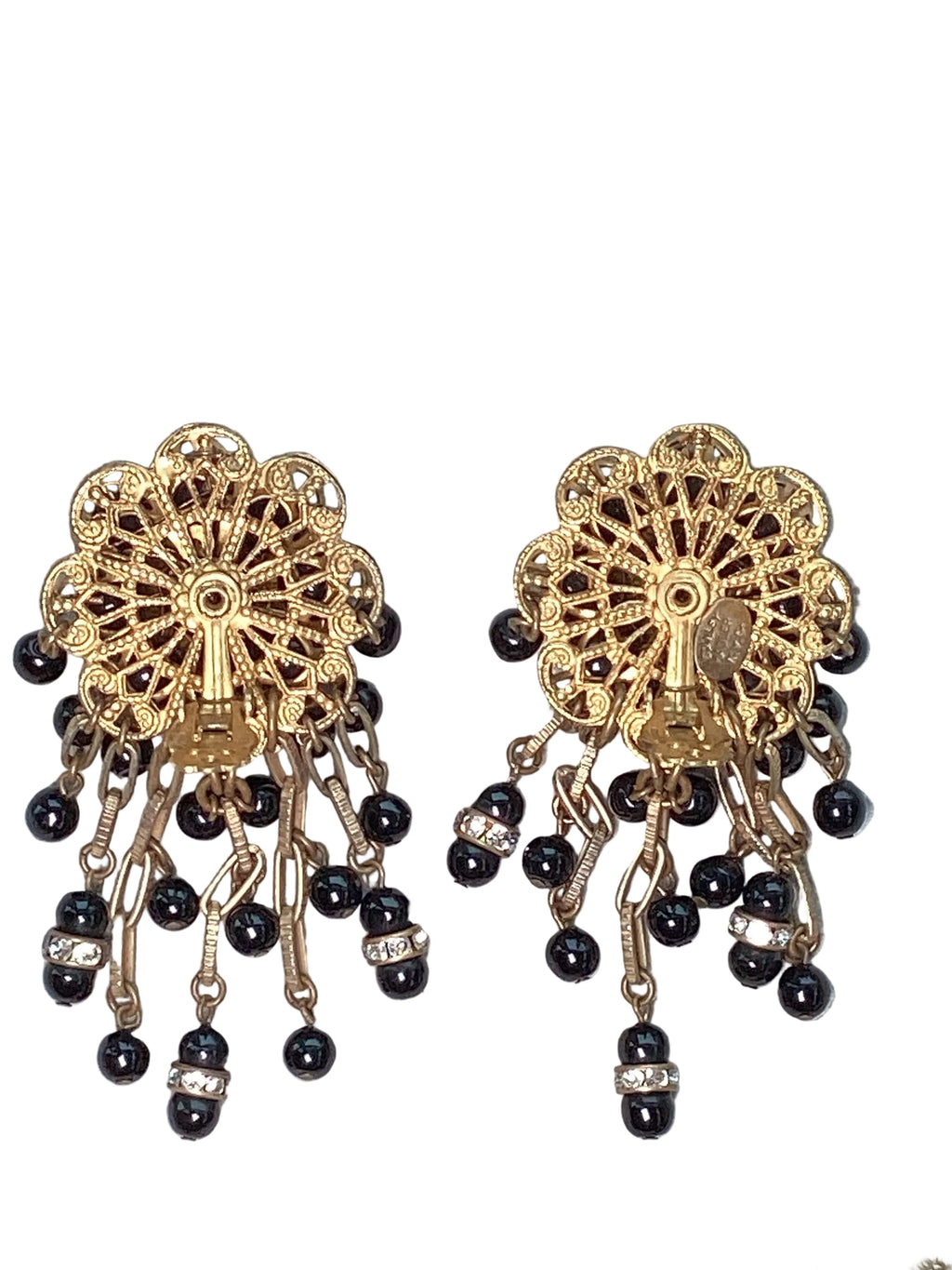 Rare Vintage Stanley Hagler N.Y.C. Jet Black Bead & Crystal Waterfall Earrings