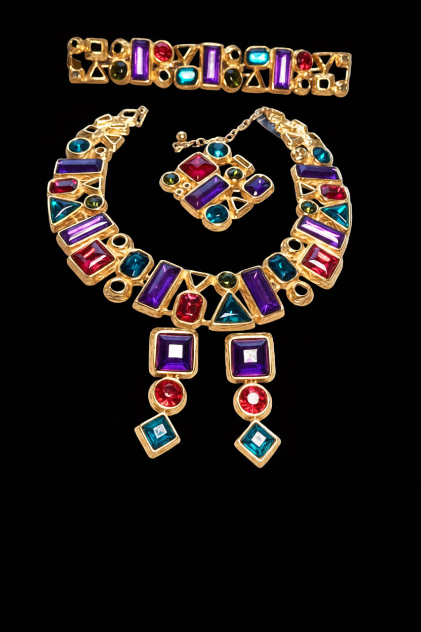 Stunning New Old Stock Vintage Trifari "Modern Mosaic" Multi-Piece Runway Parure