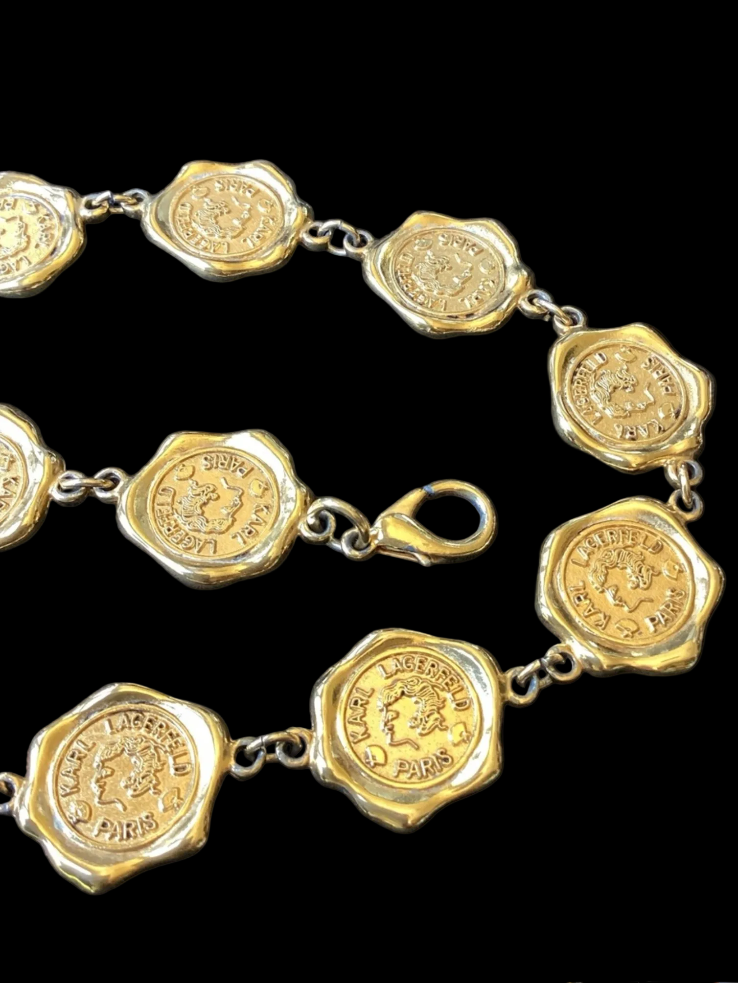 Vintage Karl Lagerfeld Wax Seal Coin
Reversible Necklace