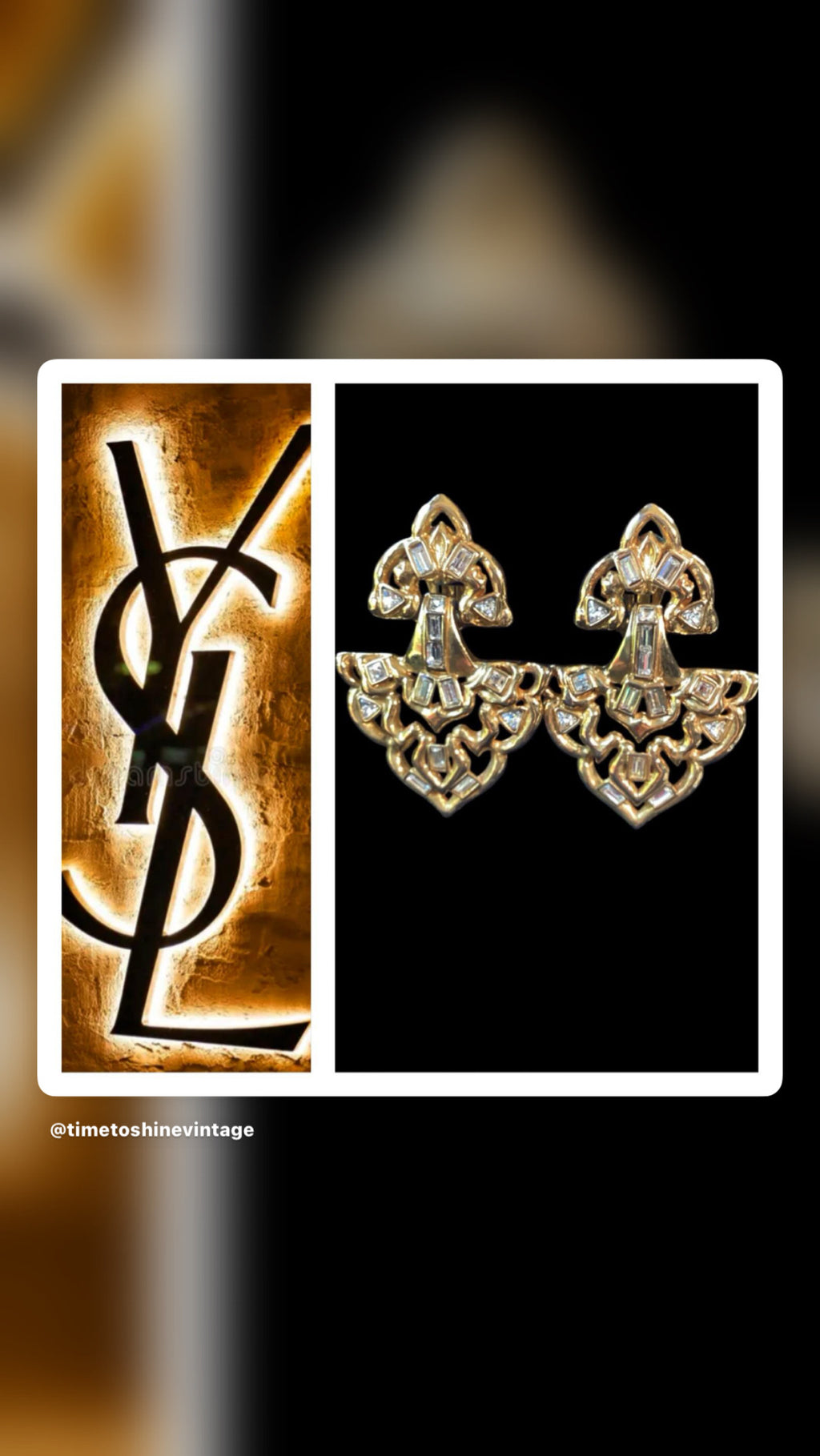 RARE 1985 Yves Saint Laurent YSL Massive Door Knocker Crystals Catwalk 2 Earrings