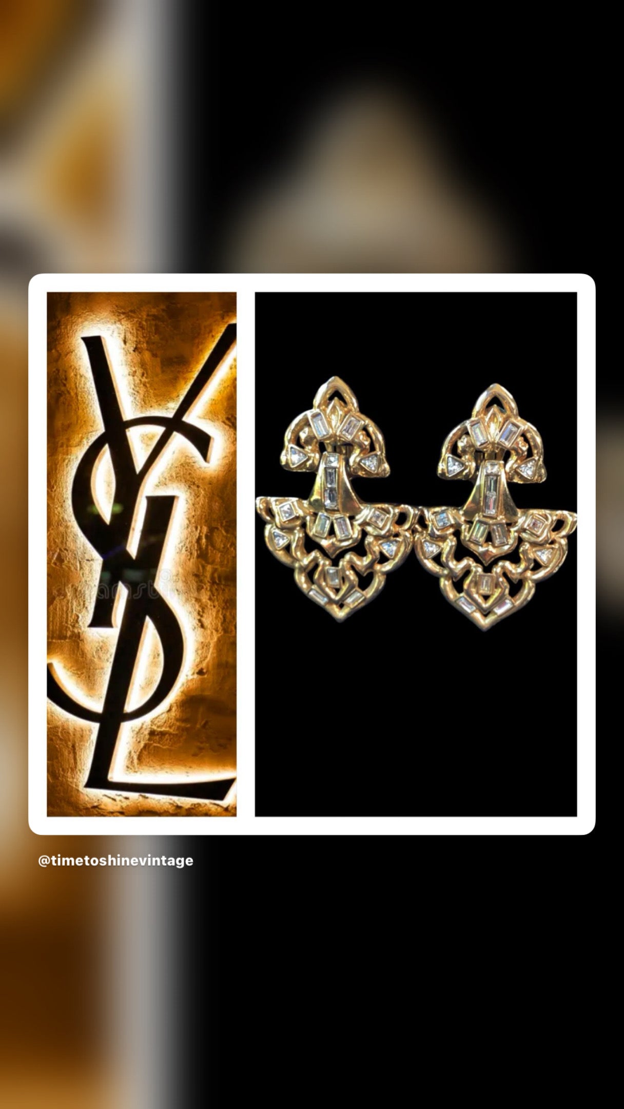 RARE 1985 Yves Saint Laurent YSL Massive Door Knocker Crystals Catwalk 2 Earrings