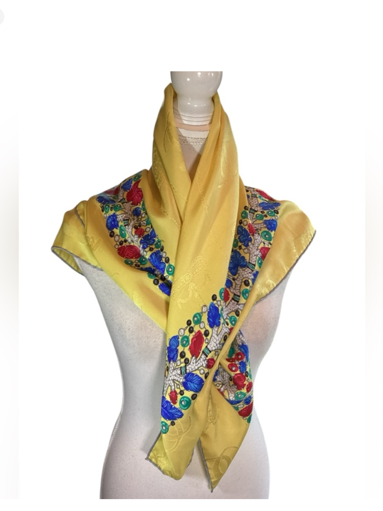 Cartier 1980's Jeweled Belt Yellow Silk Scarf