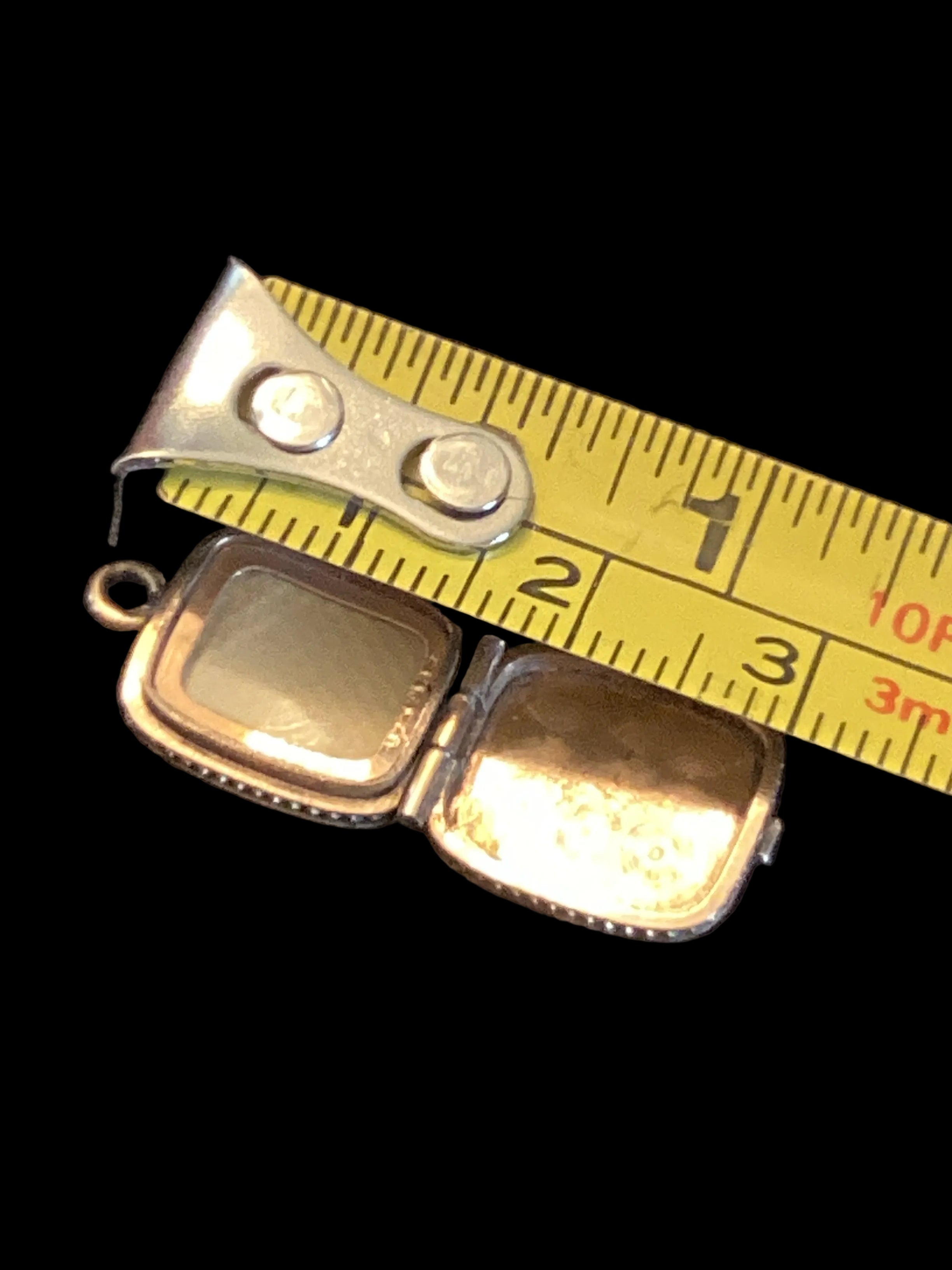 Antique SKM & Co. Gold-Filled Rounded-Square Engraved Locket with Original Celluloid Cover